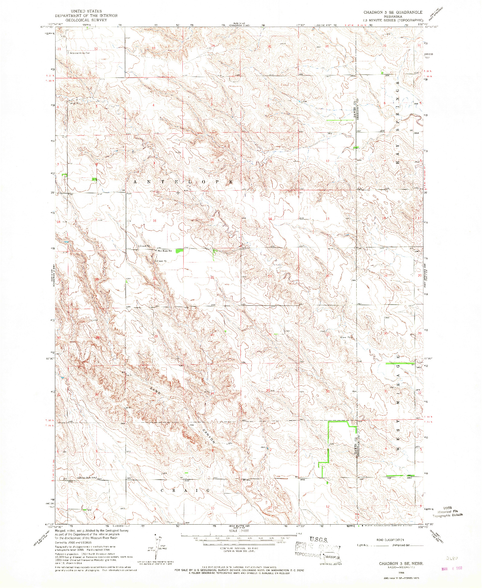 USGS 1:24000-SCALE QUADRANGLE FOR CHADRON 3 SE, NE 1966