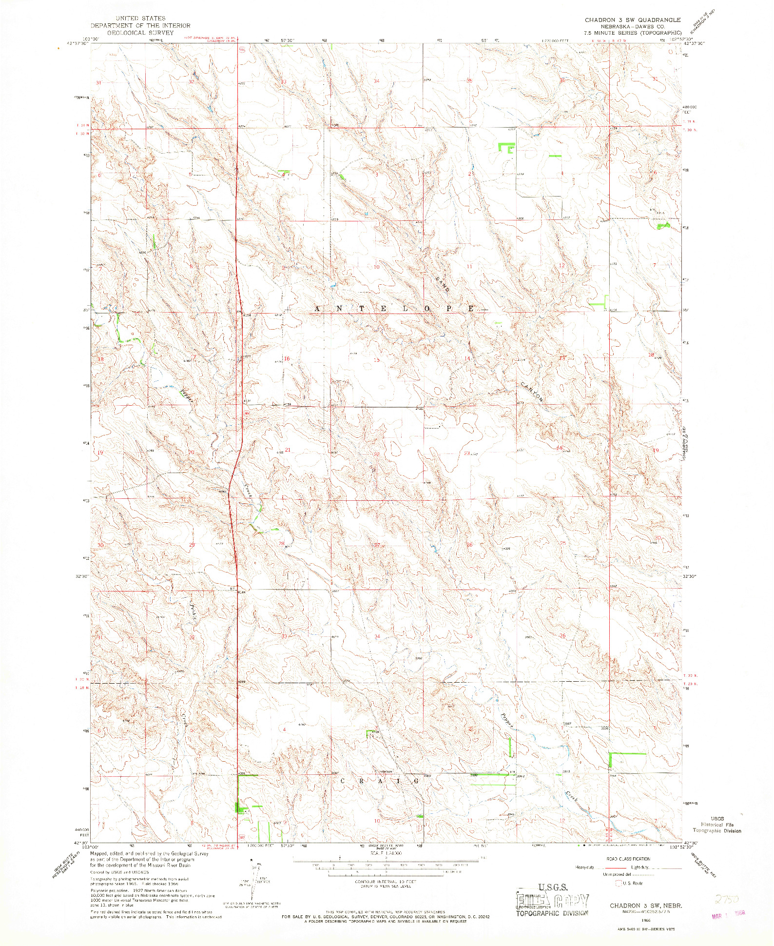 USGS 1:24000-SCALE QUADRANGLE FOR CHADRON 3 SW, NE 1966