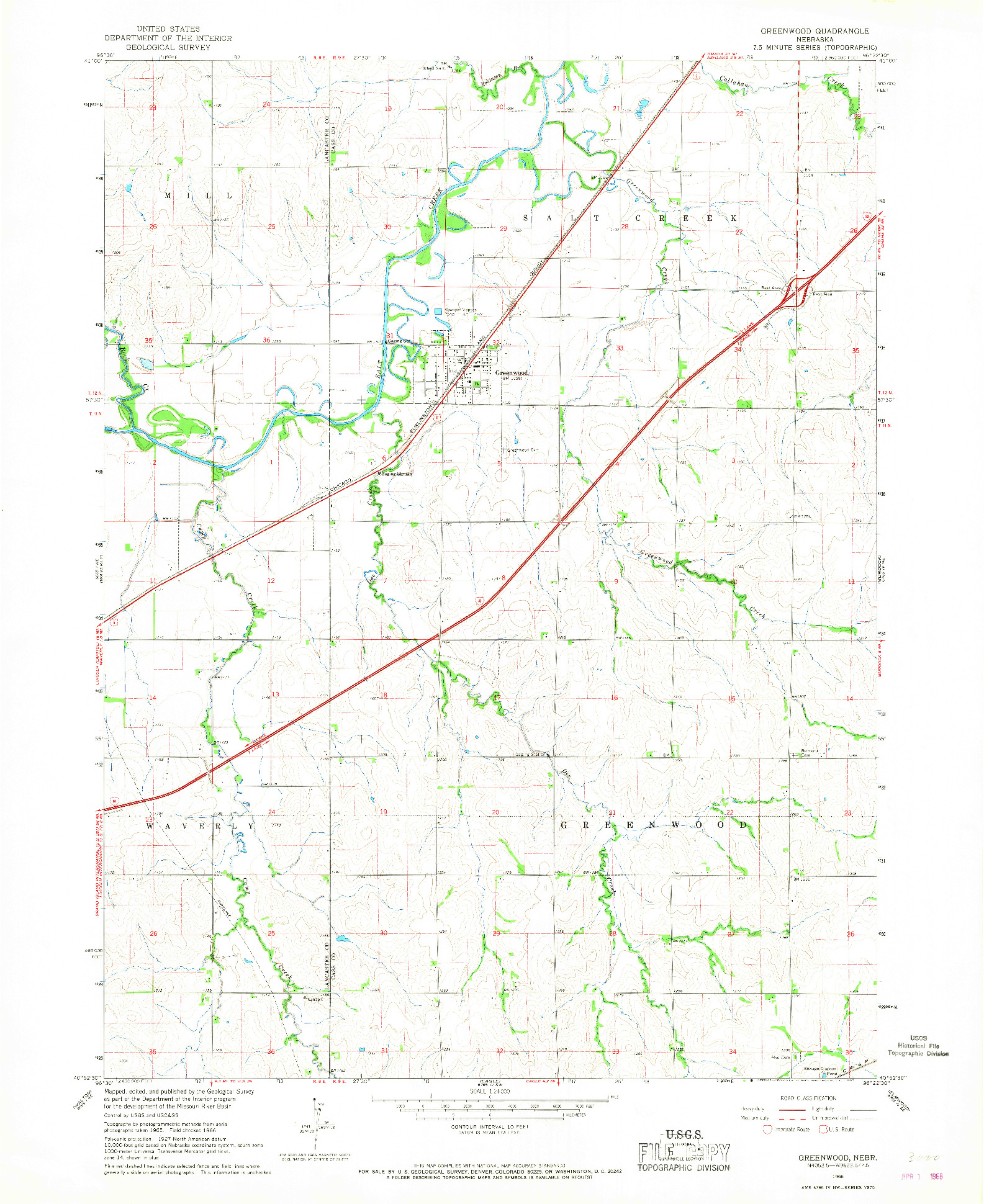 USGS 1:24000-SCALE QUADRANGLE FOR GREENWOOD, NE 1966