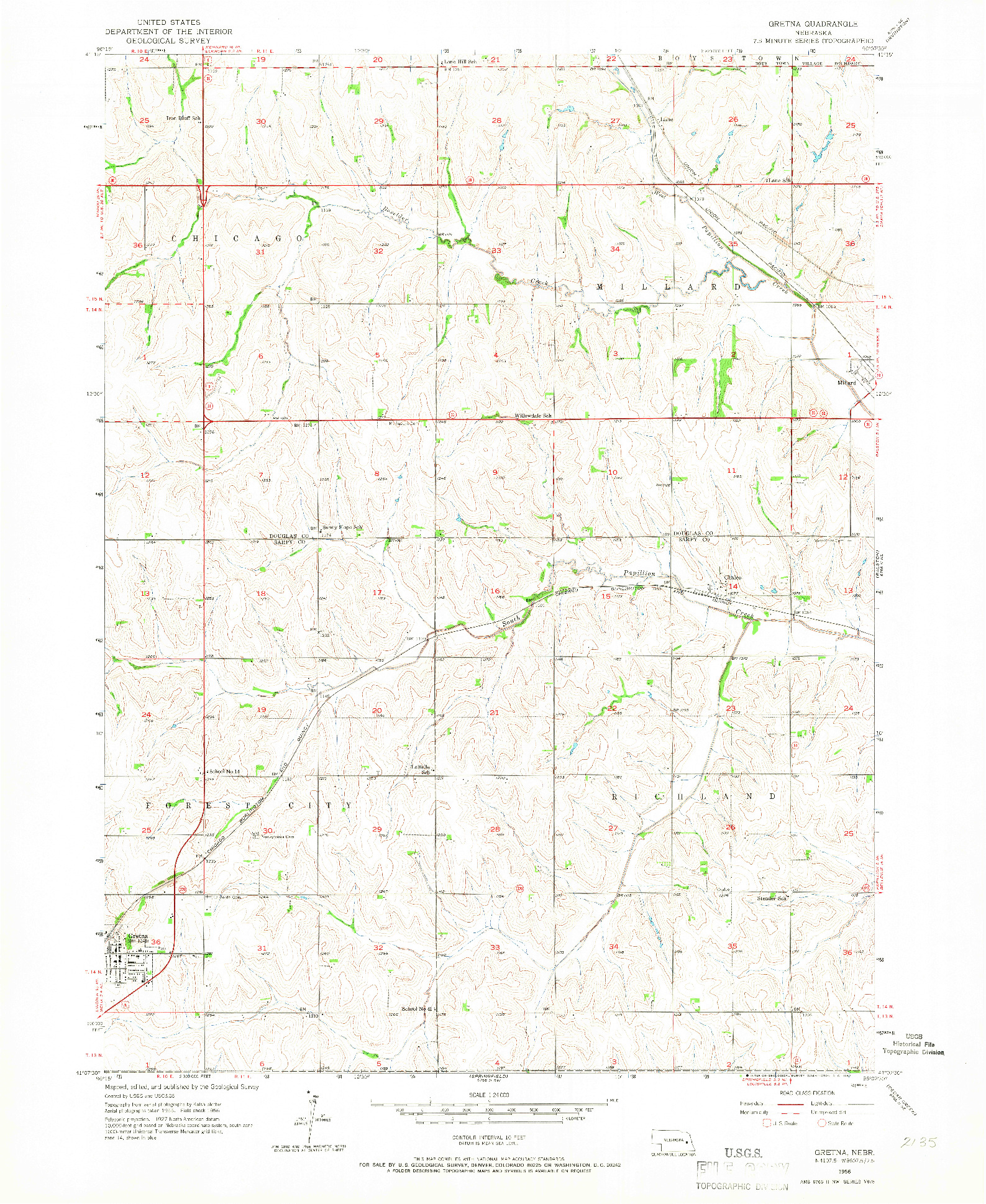 USGS 1:24000-SCALE QUADRANGLE FOR GRETNA, NE 1956