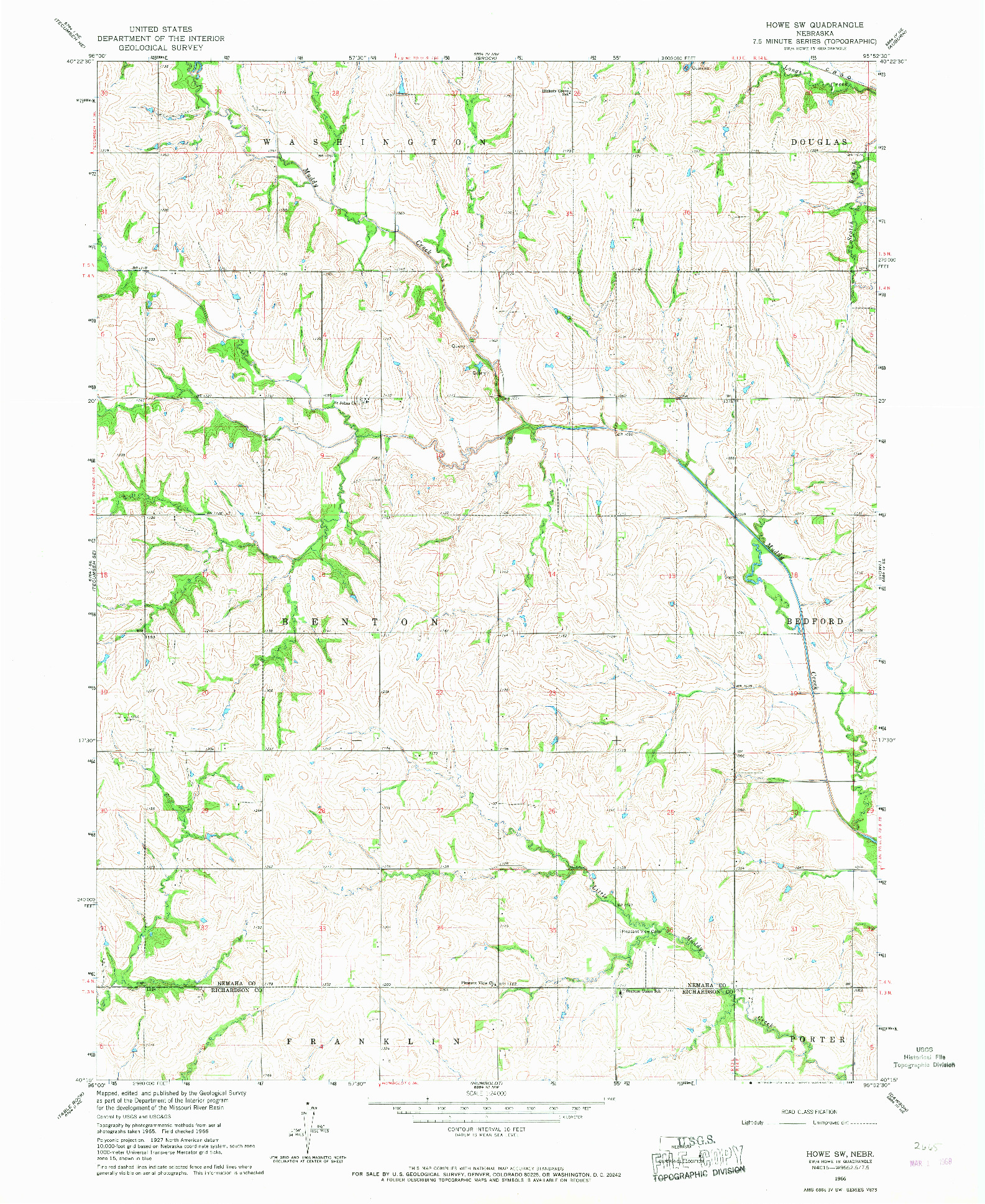 USGS 1:24000-SCALE QUADRANGLE FOR HOWE SW, NE 1966