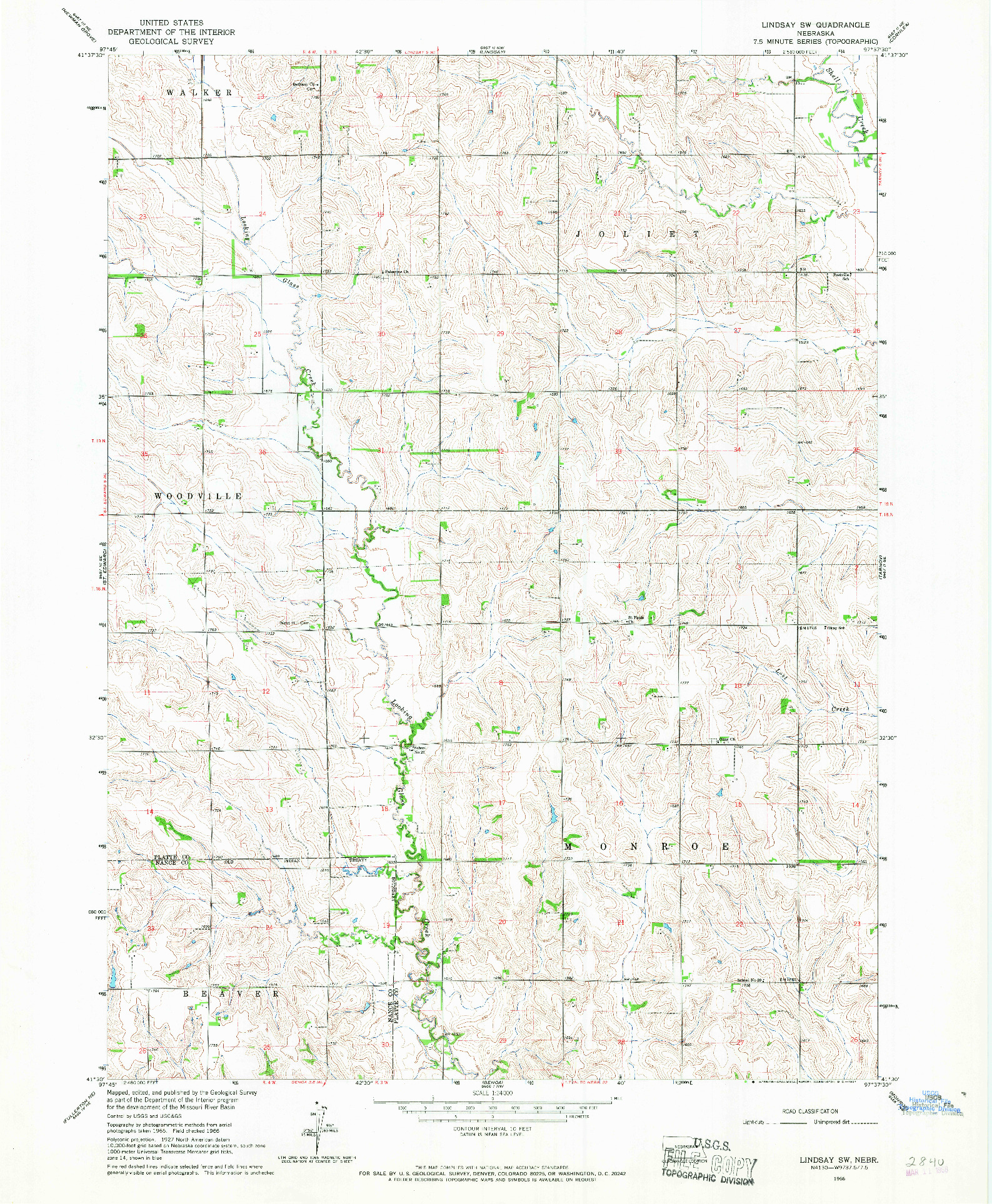 USGS 1:24000-SCALE QUADRANGLE FOR LINDSAY SW, NE 1966