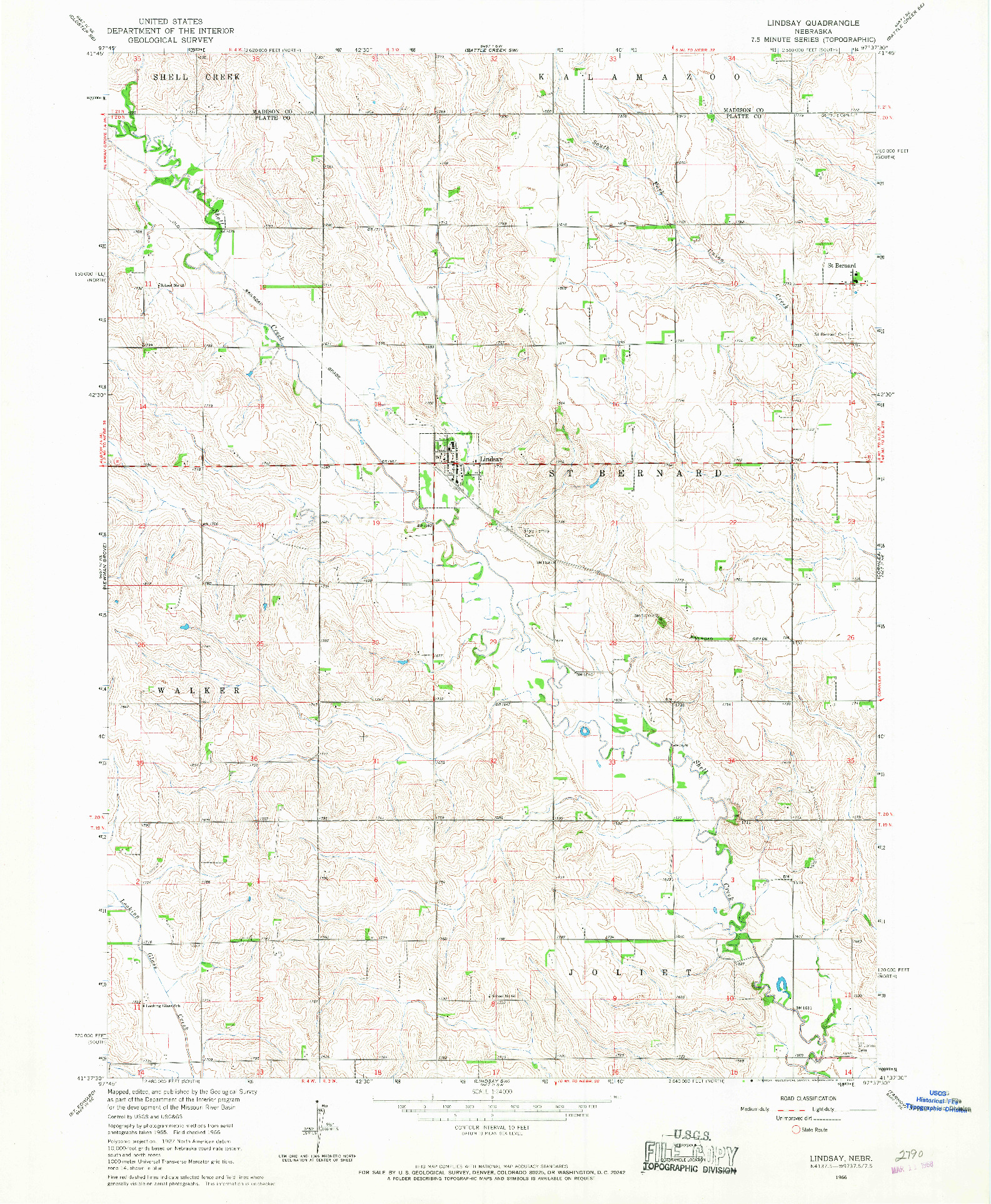 USGS 1:24000-SCALE QUADRANGLE FOR LINDSAY, NE 1966