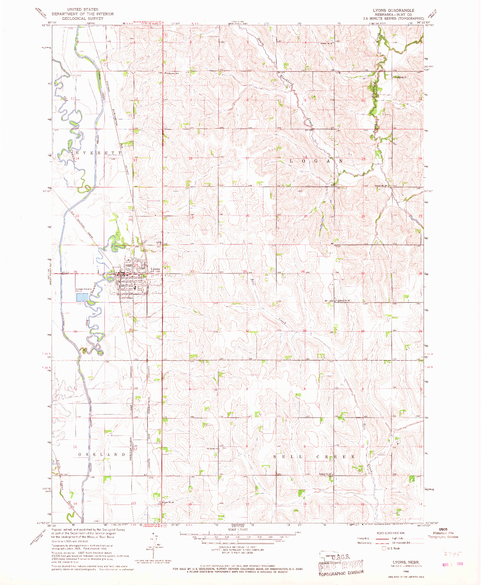 USGS 1:24000-SCALE QUADRANGLE FOR LYONS, NE 1966