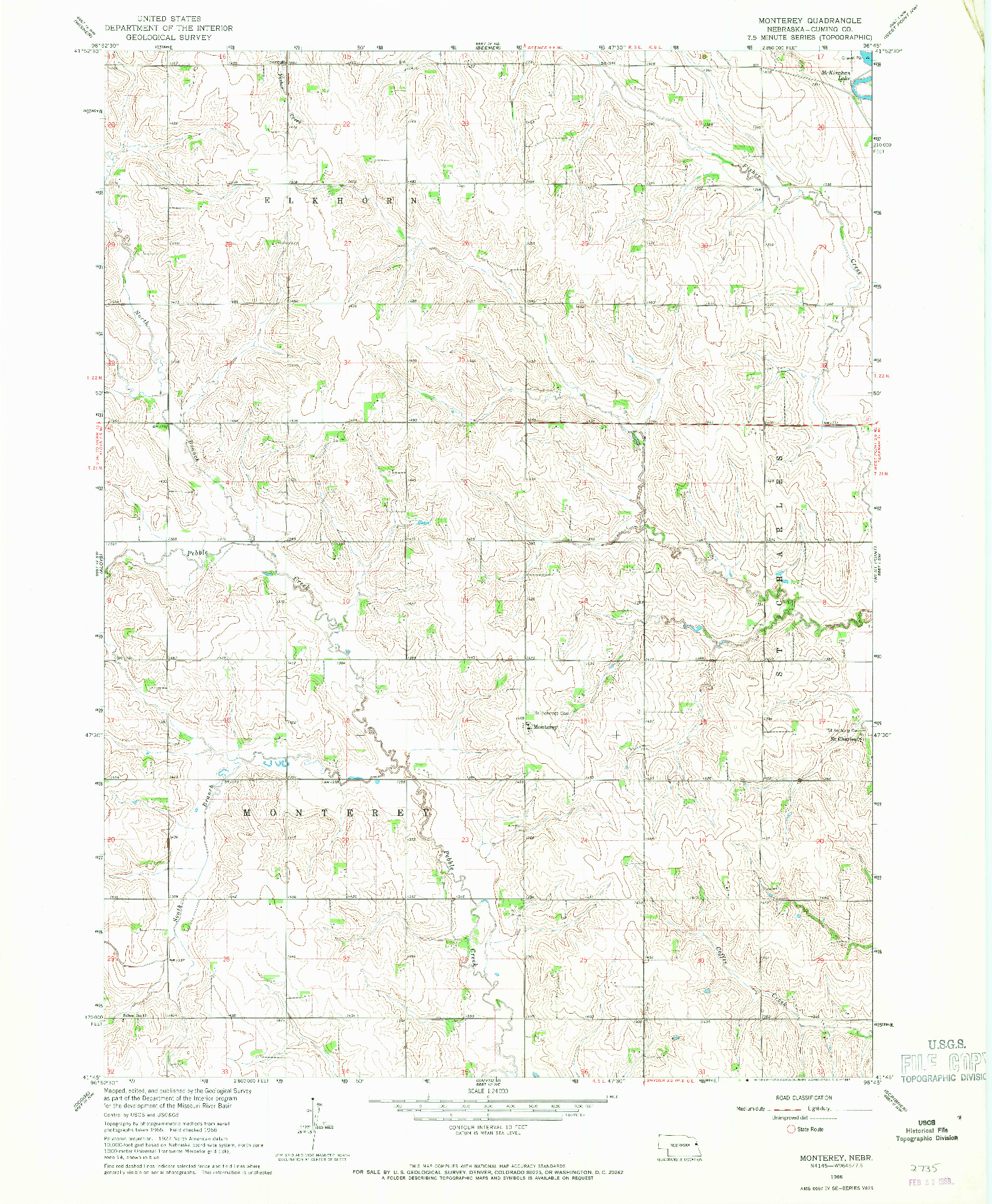 USGS 1:24000-SCALE QUADRANGLE FOR MONTEREY, NE 1966