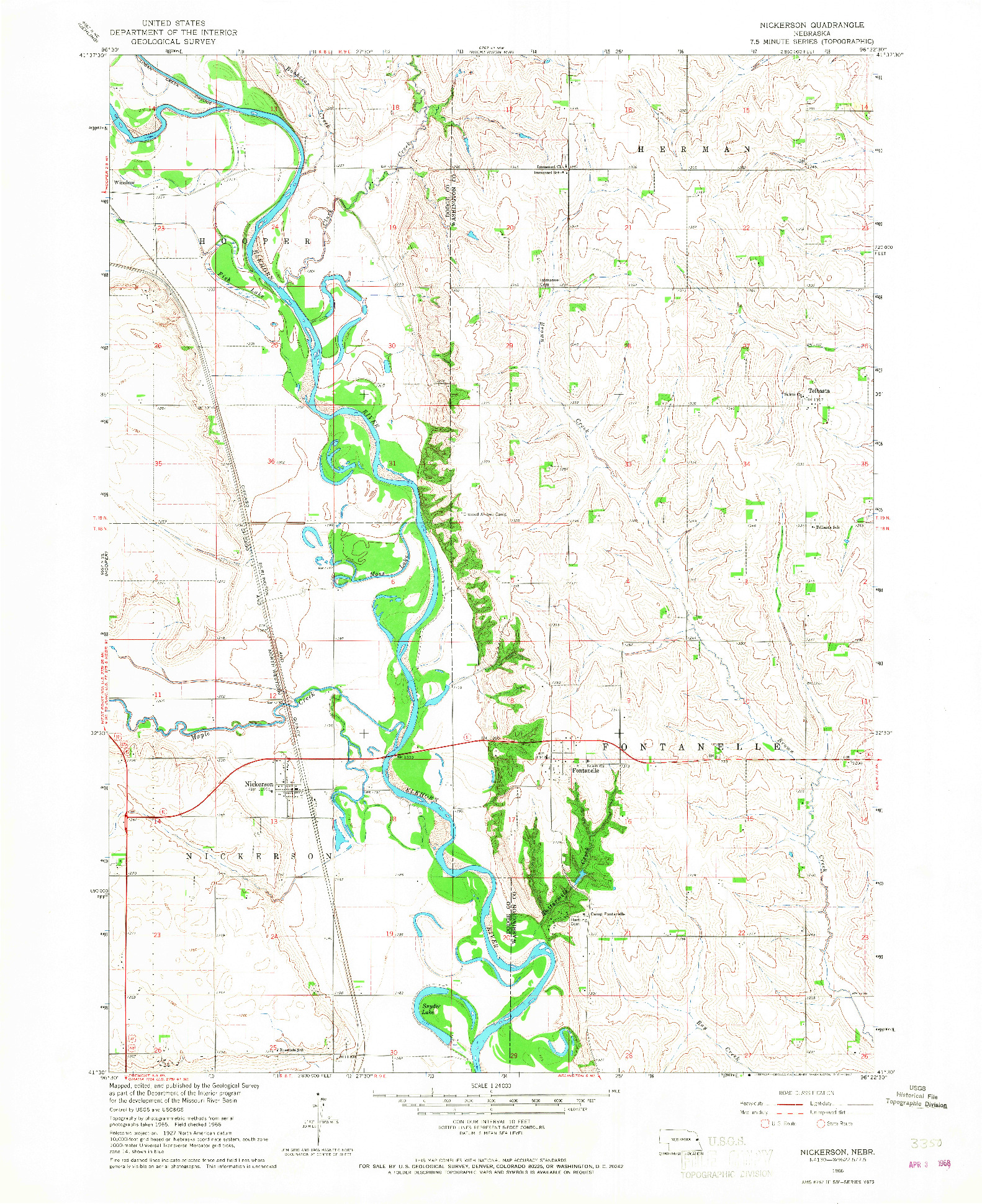 USGS 1:24000-SCALE QUADRANGLE FOR NICKERSON, NE 1966
