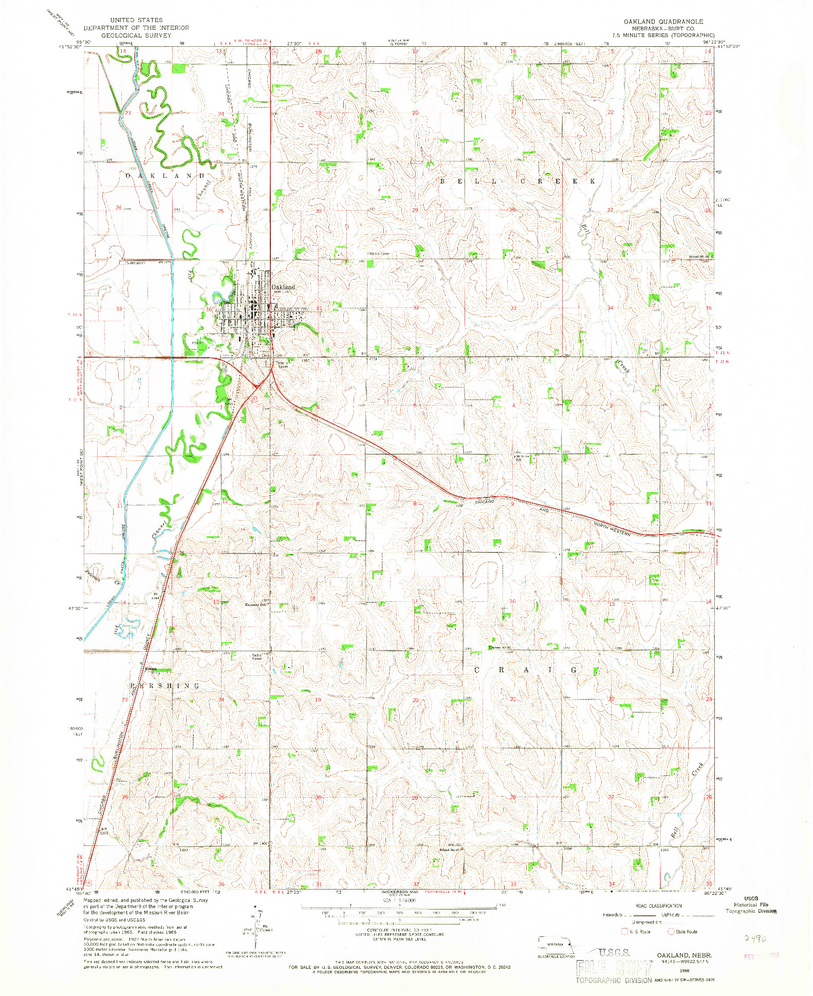 USGS 1:24000-SCALE QUADRANGLE FOR OAKLAND, NE 1966