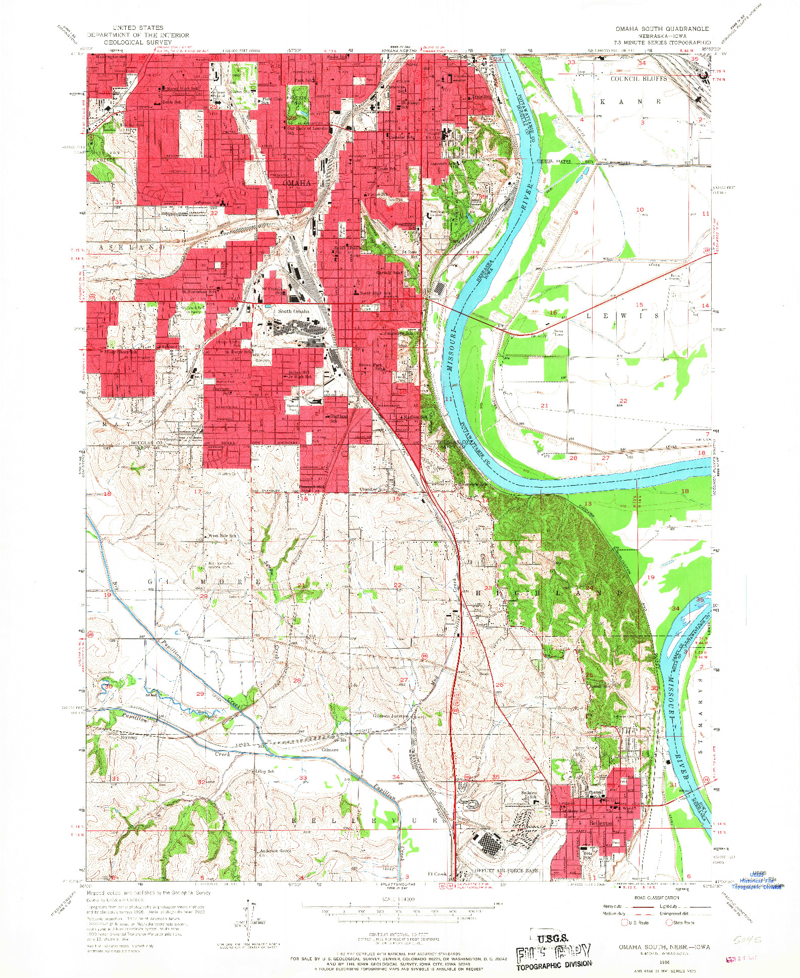 USGS 1:24000-SCALE QUADRANGLE FOR OMAHA SOUTH, NE 1956