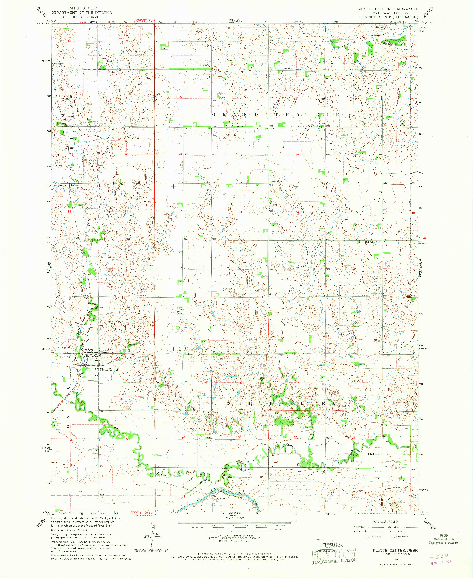 USGS 1:24000-SCALE QUADRANGLE FOR PLATTE CENTER, NE 1966