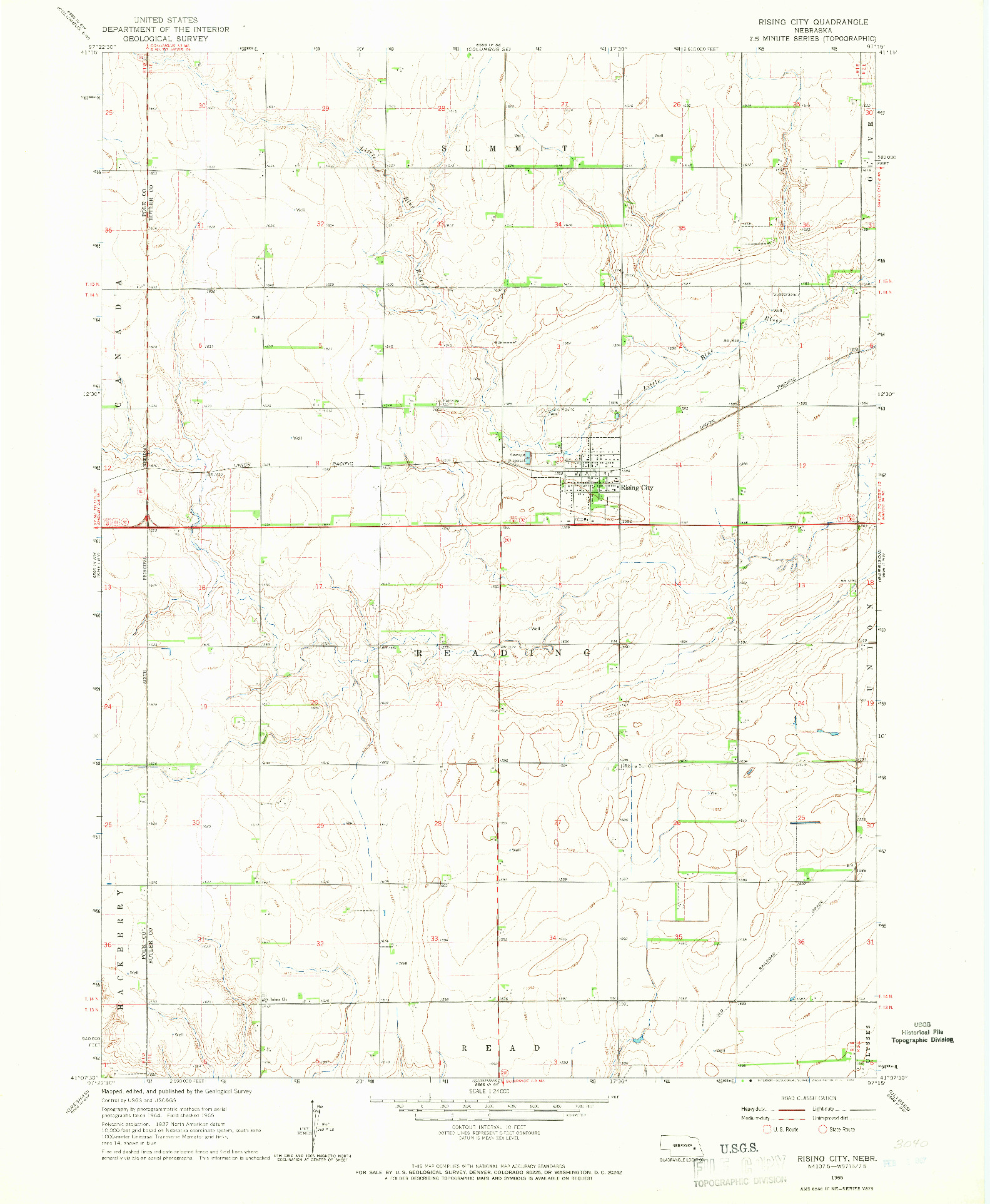 USGS 1:24000-SCALE QUADRANGLE FOR RISING CITY, NE 1965