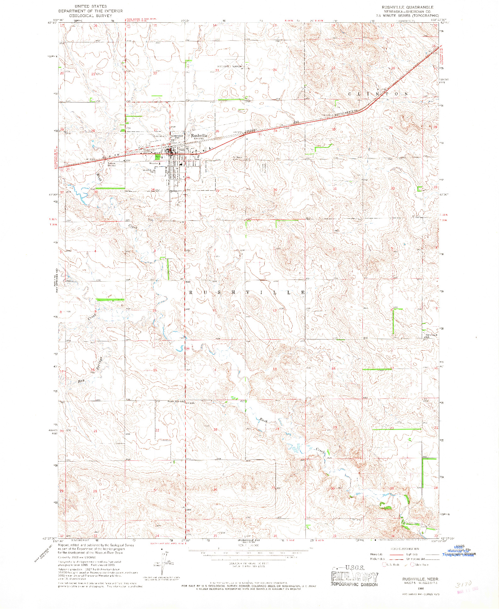 USGS 1:24000-SCALE QUADRANGLE FOR RUSHVILLE, NE 1966