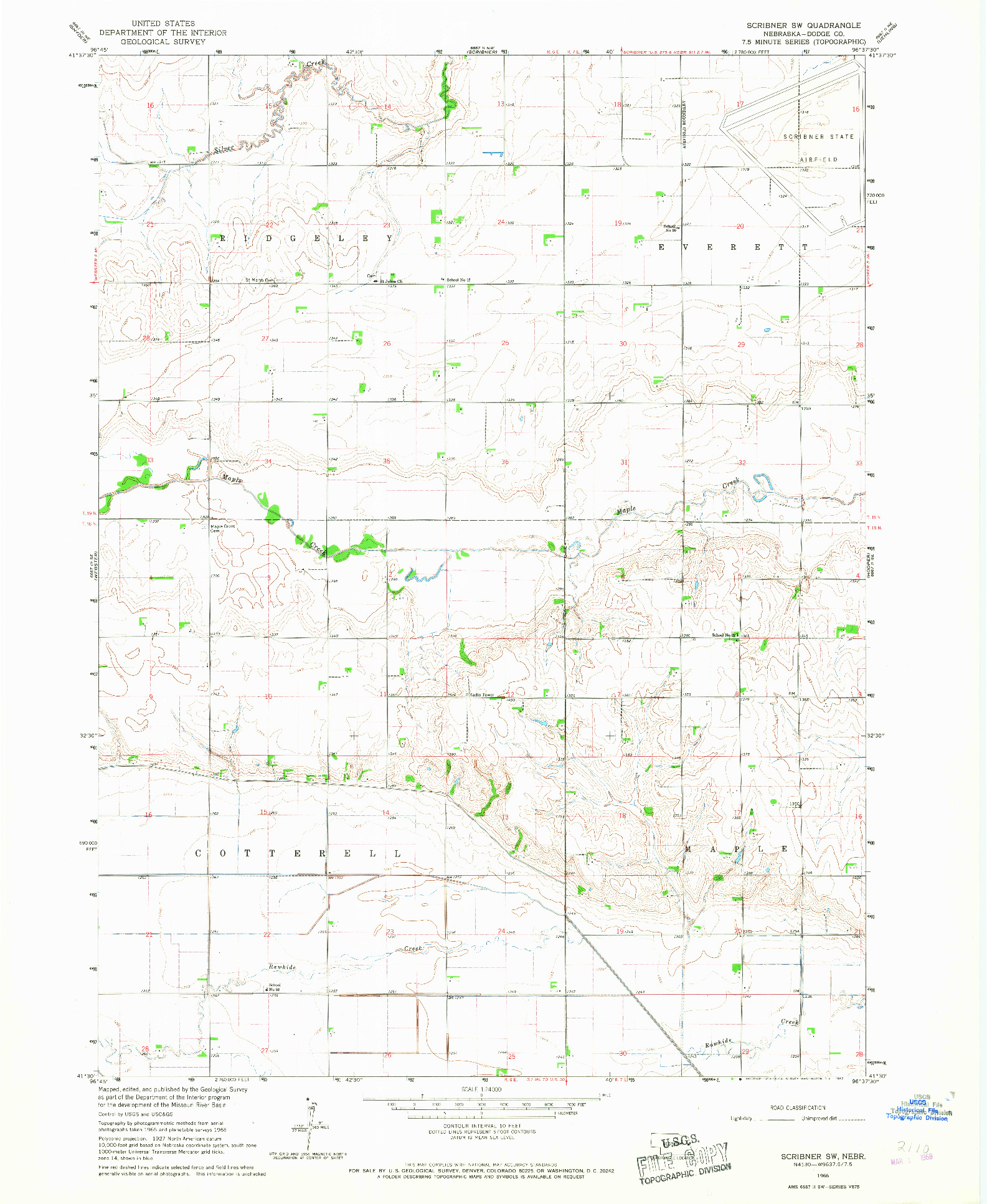 USGS 1:24000-SCALE QUADRANGLE FOR SCRIBNER SW, NE 1966