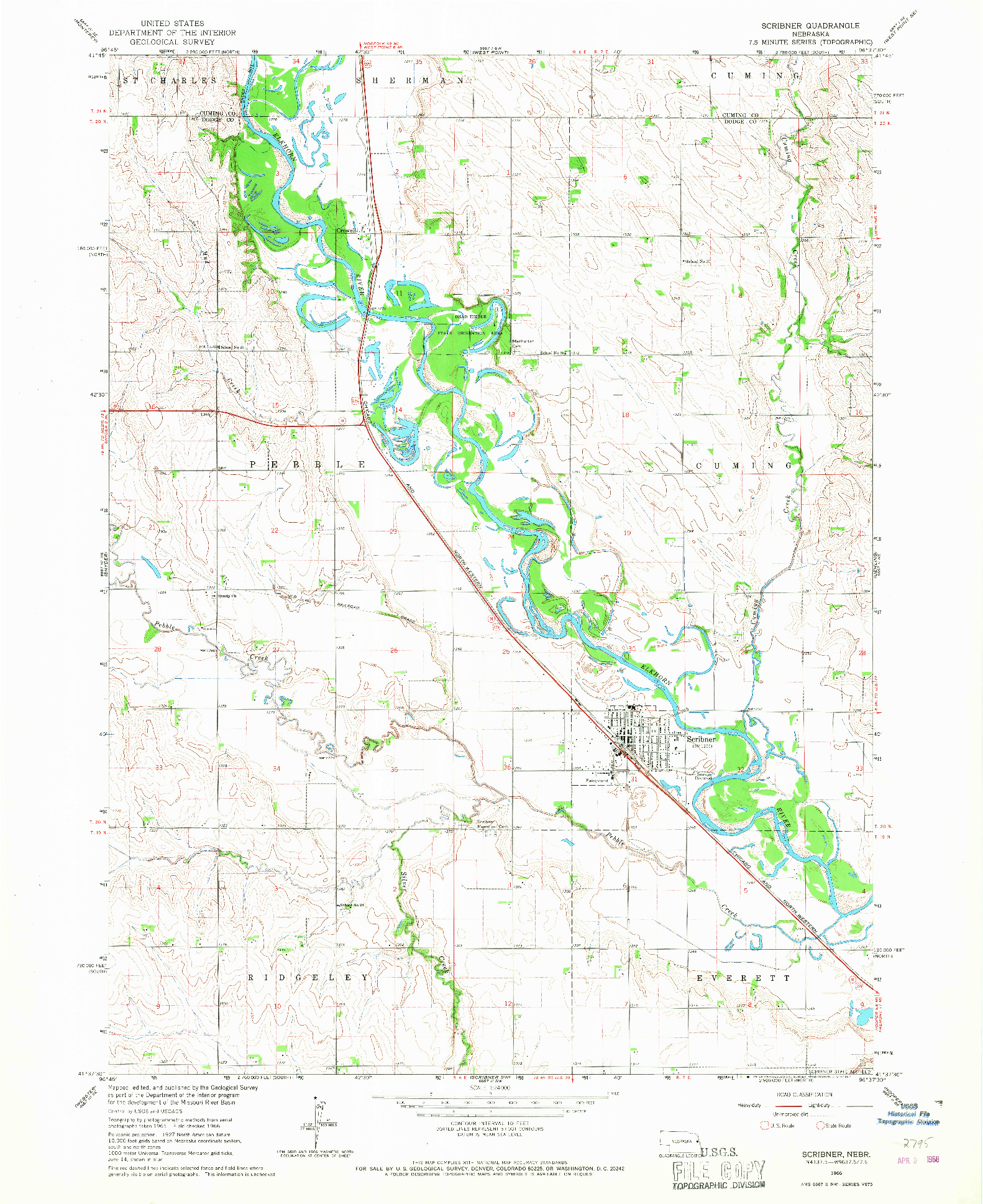 USGS 1:24000-SCALE QUADRANGLE FOR SCRIBNER, NE 1966