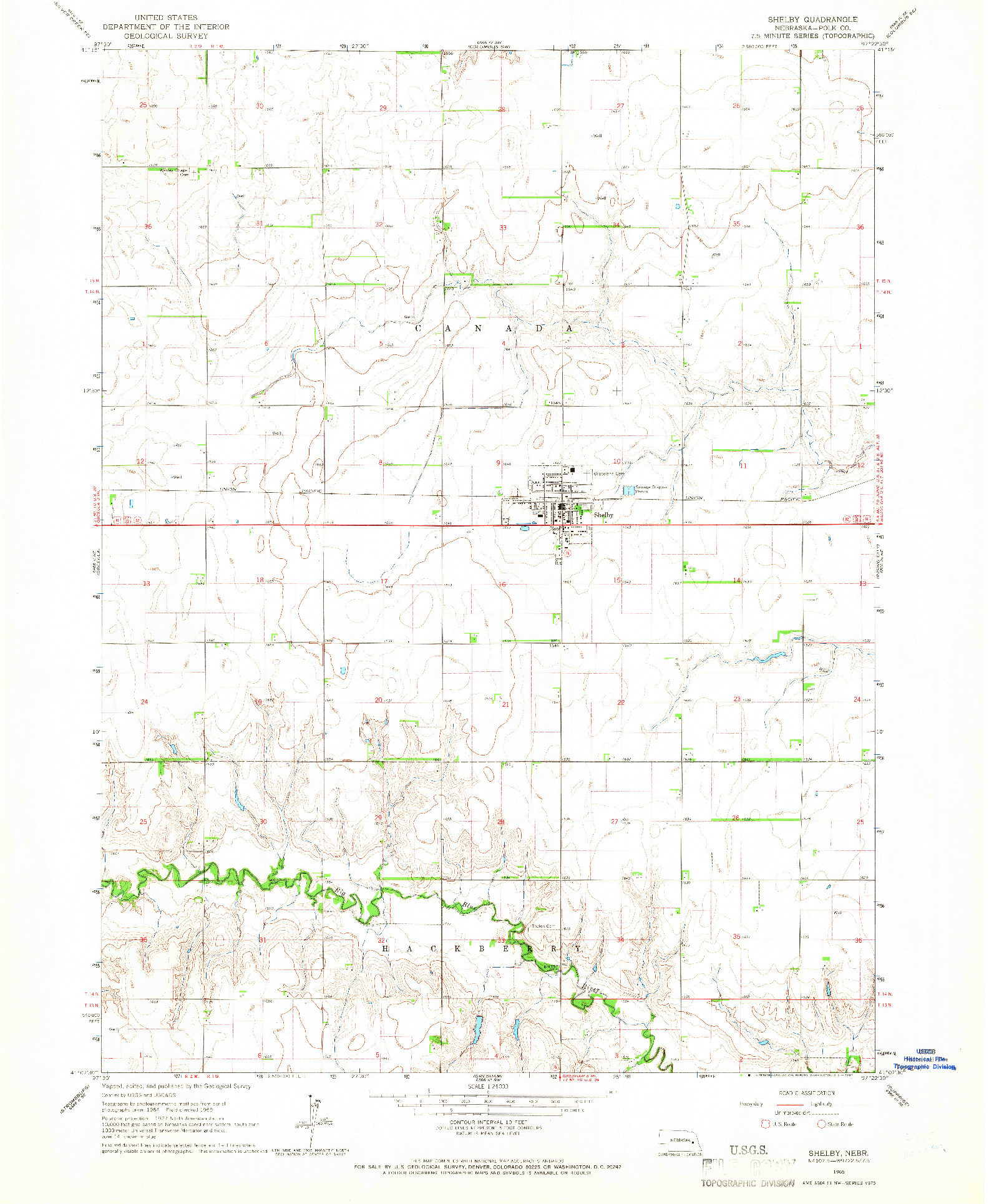 USGS 1:24000-SCALE QUADRANGLE FOR SHELBY, NE 1965