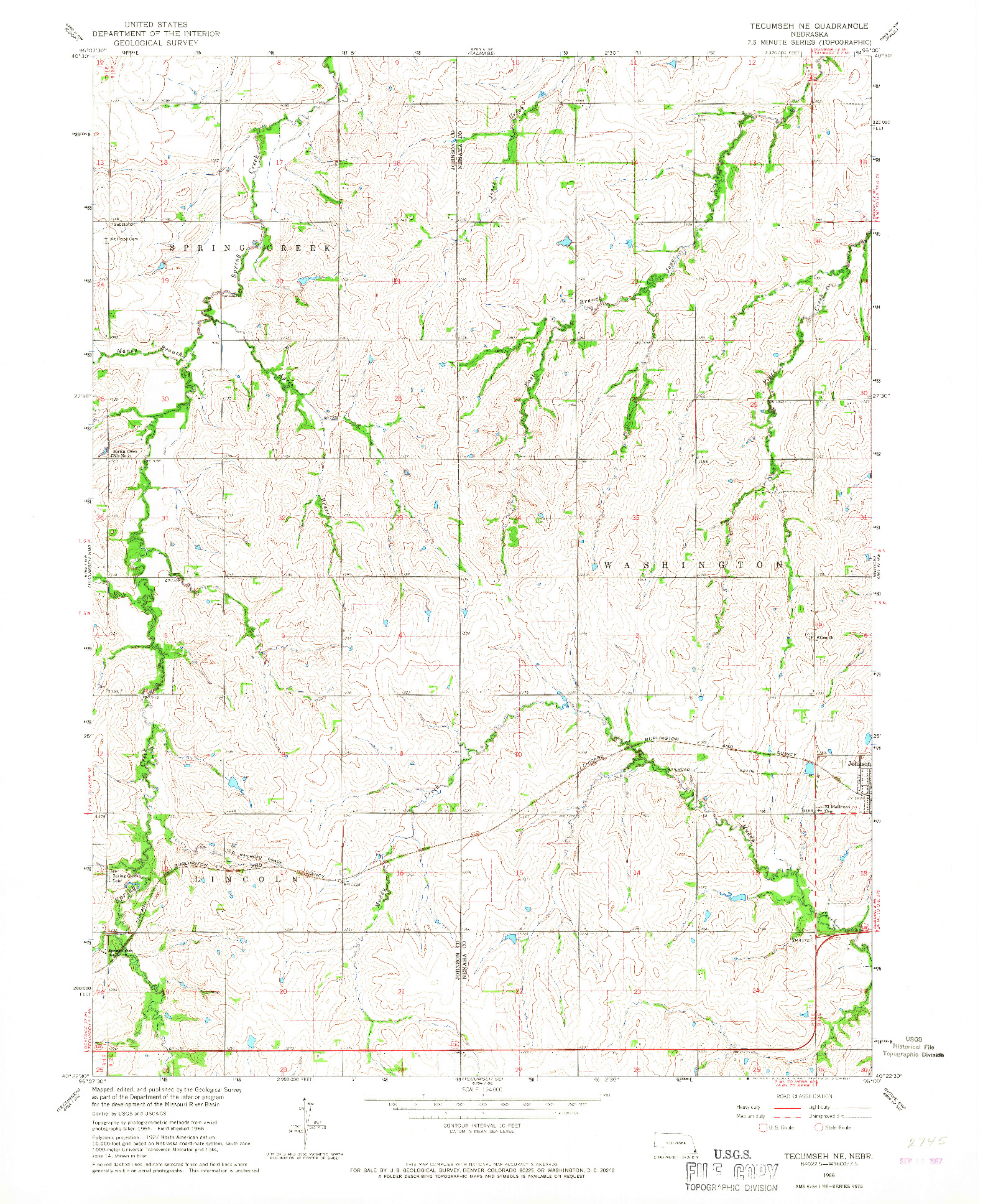 USGS 1:24000-SCALE QUADRANGLE FOR TECUMSEH NE, NE 1966