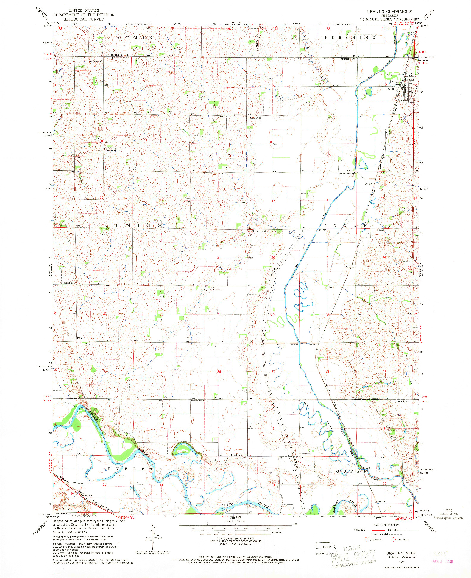 USGS 1:24000-SCALE QUADRANGLE FOR UEHLING, NE 1966