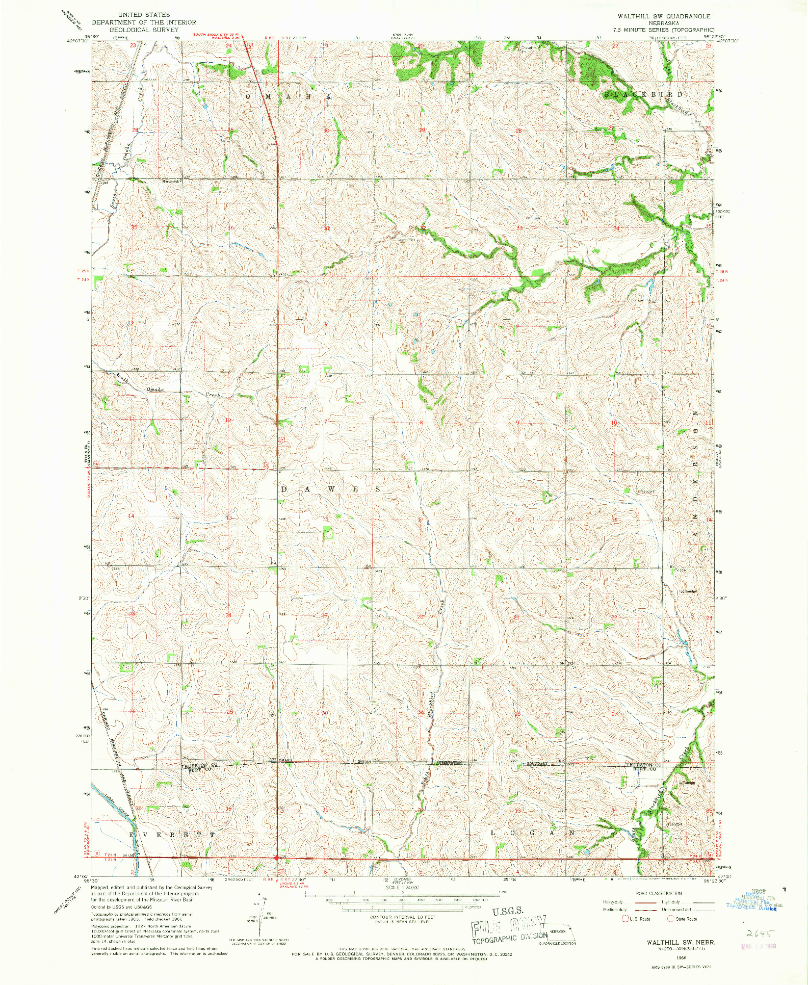 USGS 1:24000-SCALE QUADRANGLE FOR WALTHILL SW, NE 1966