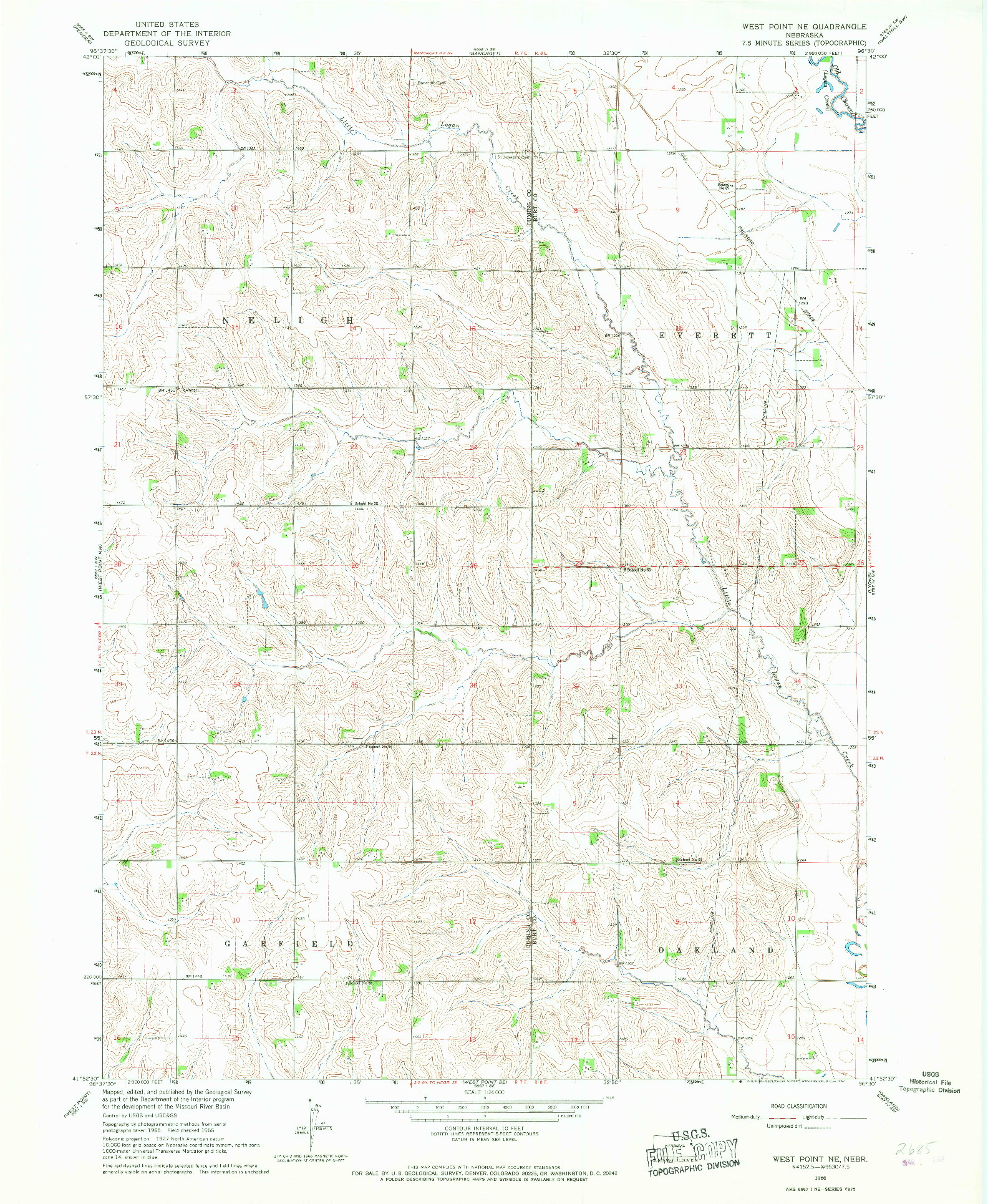 USGS 1:24000-SCALE QUADRANGLE FOR WEST POINT NE, NE 1966