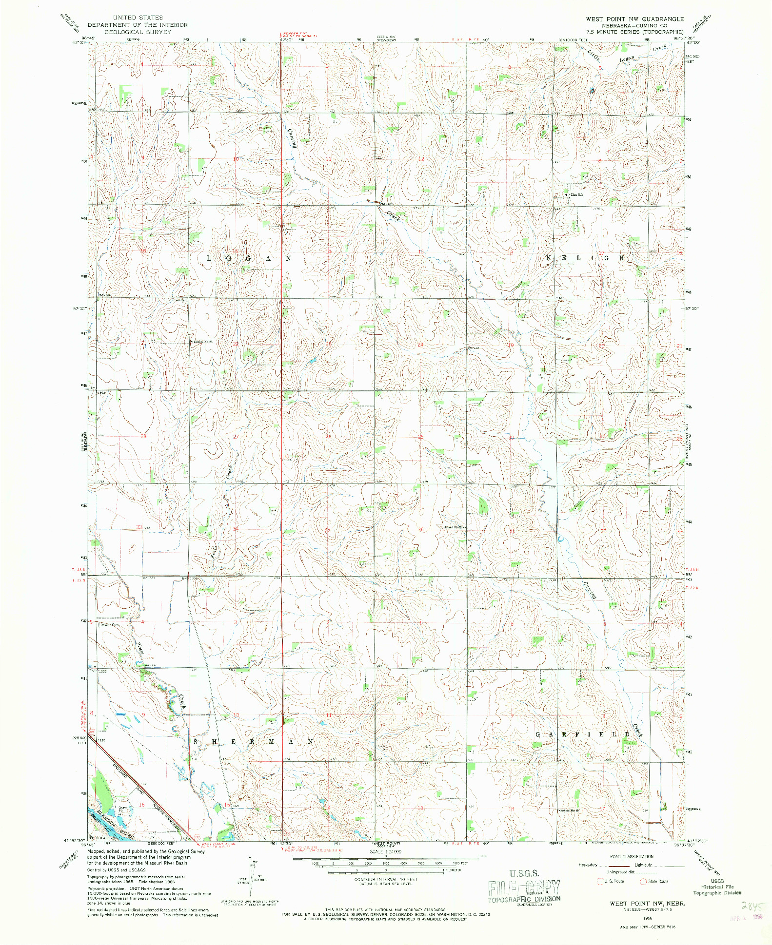 USGS 1:24000-SCALE QUADRANGLE FOR WEST POINT NW, NE 1966