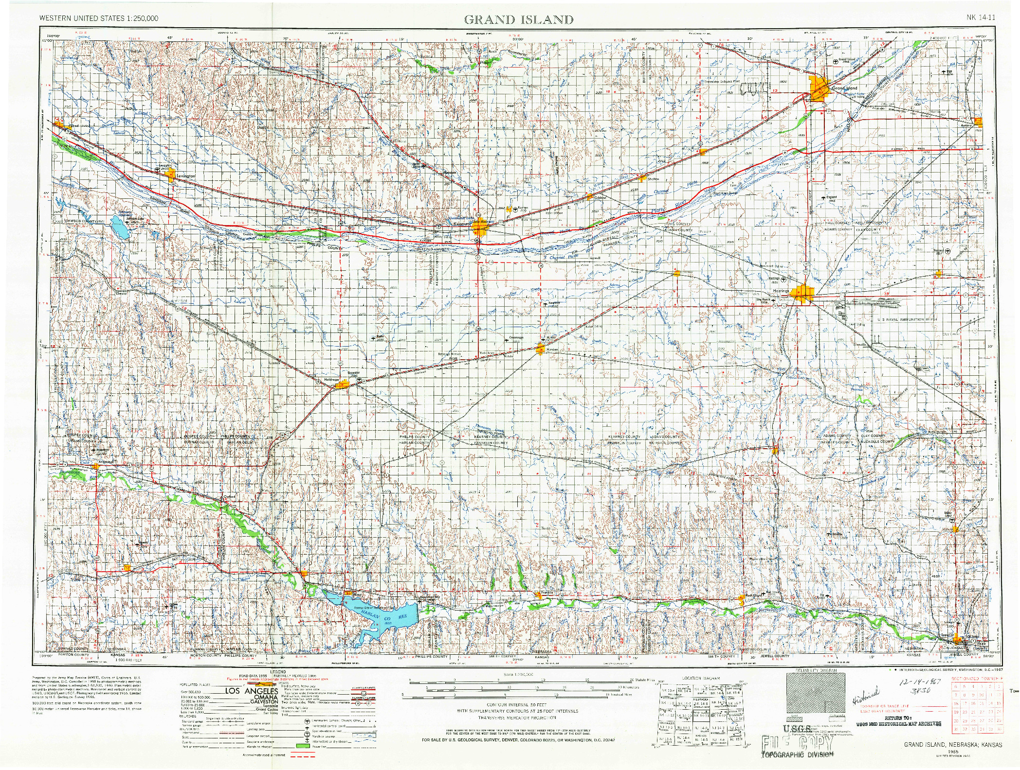 USGS 1:250000-SCALE QUADRANGLE FOR GRAND ISLAND, NE 1955