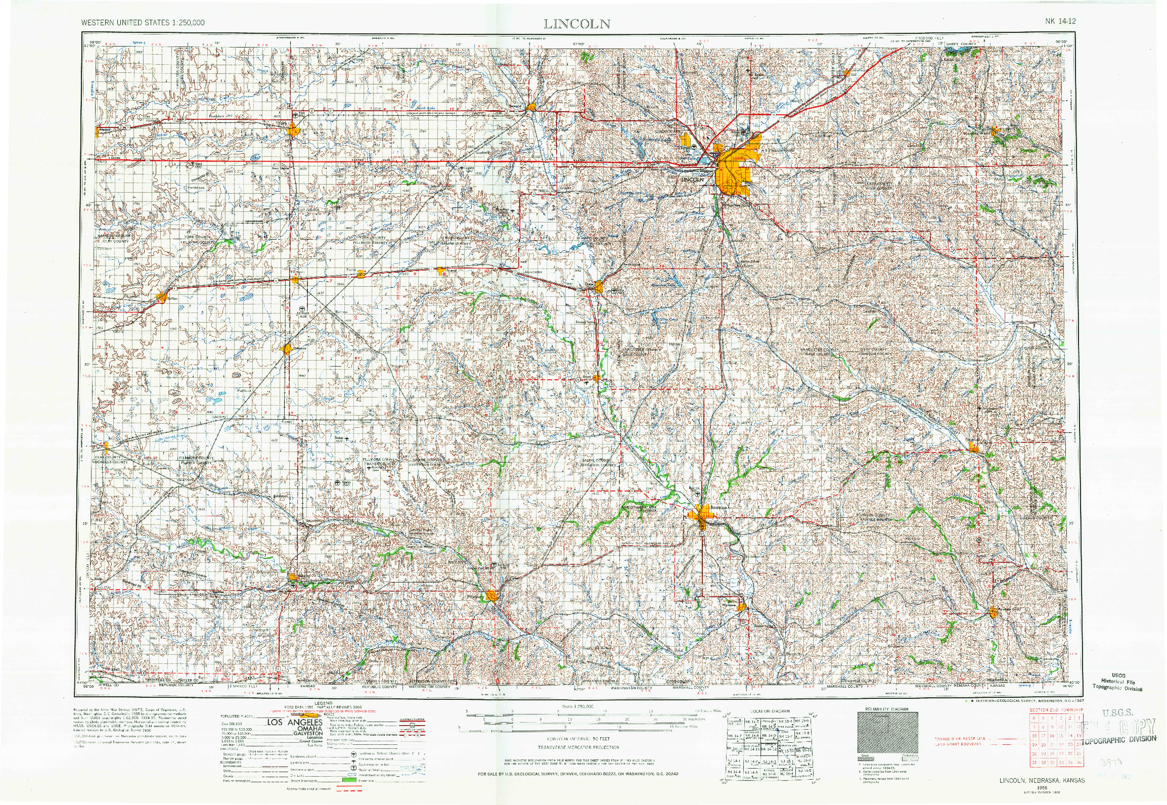 USGS 1:250000-SCALE QUADRANGLE FOR LINCOLN, NE 1955