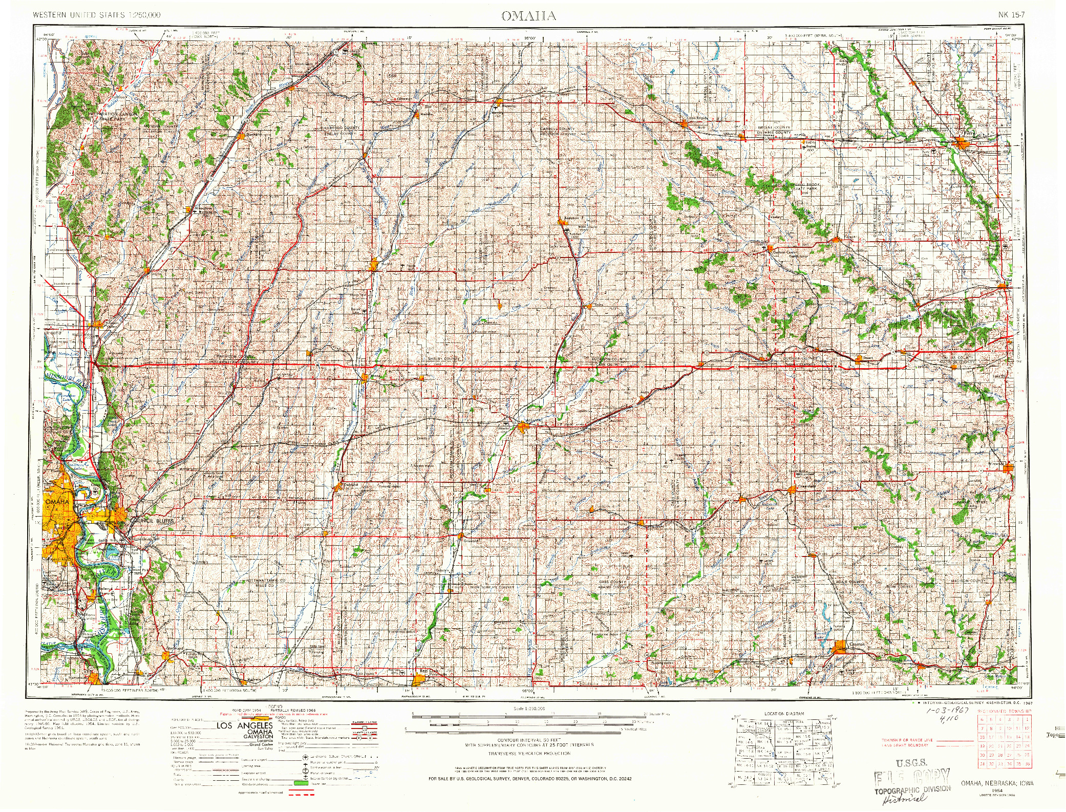 USGS 1:250000-SCALE QUADRANGLE FOR OMAHA, NE 1954