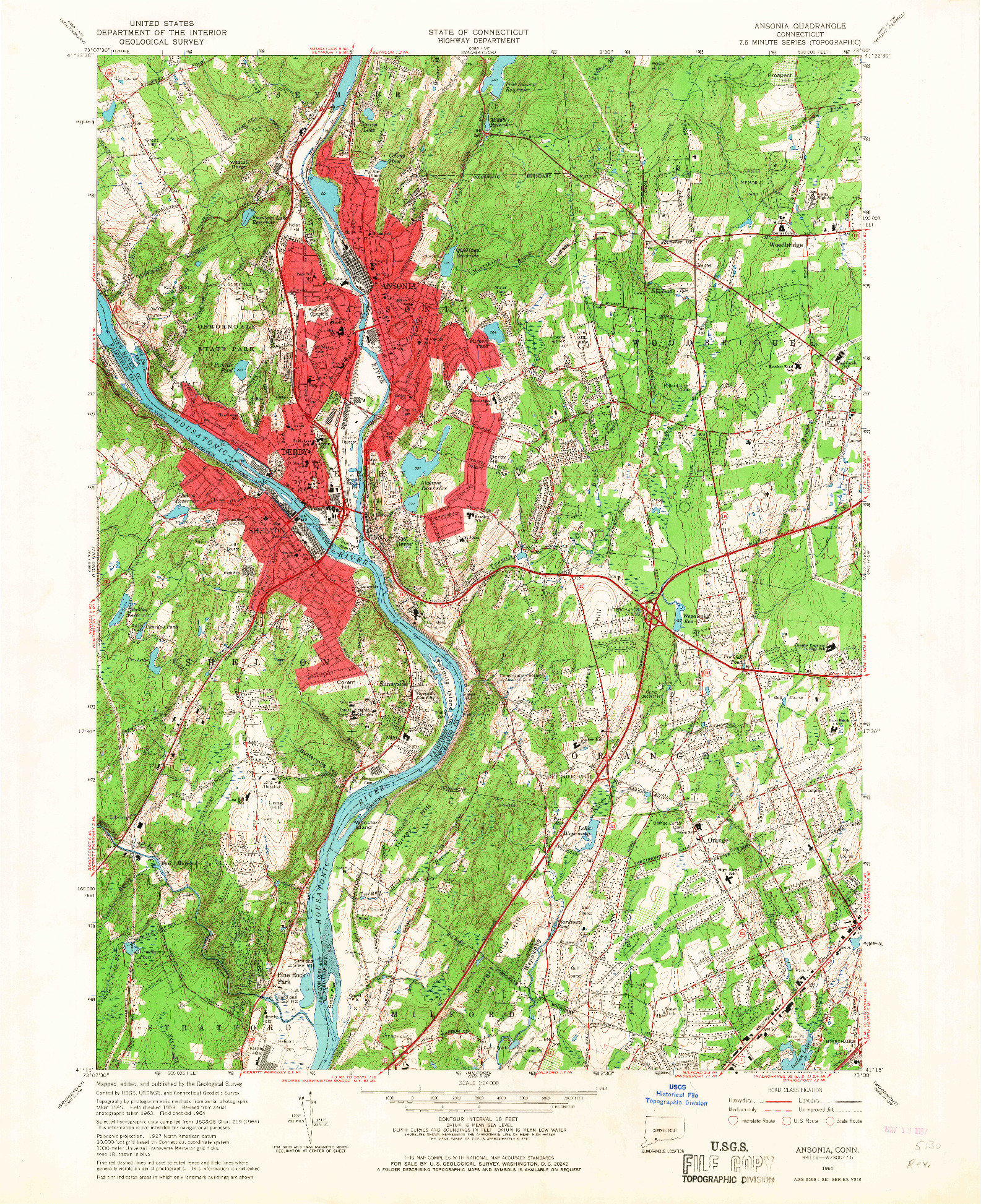 USGS 1:24000-SCALE QUADRANGLE FOR ANSONIA, CT 1964