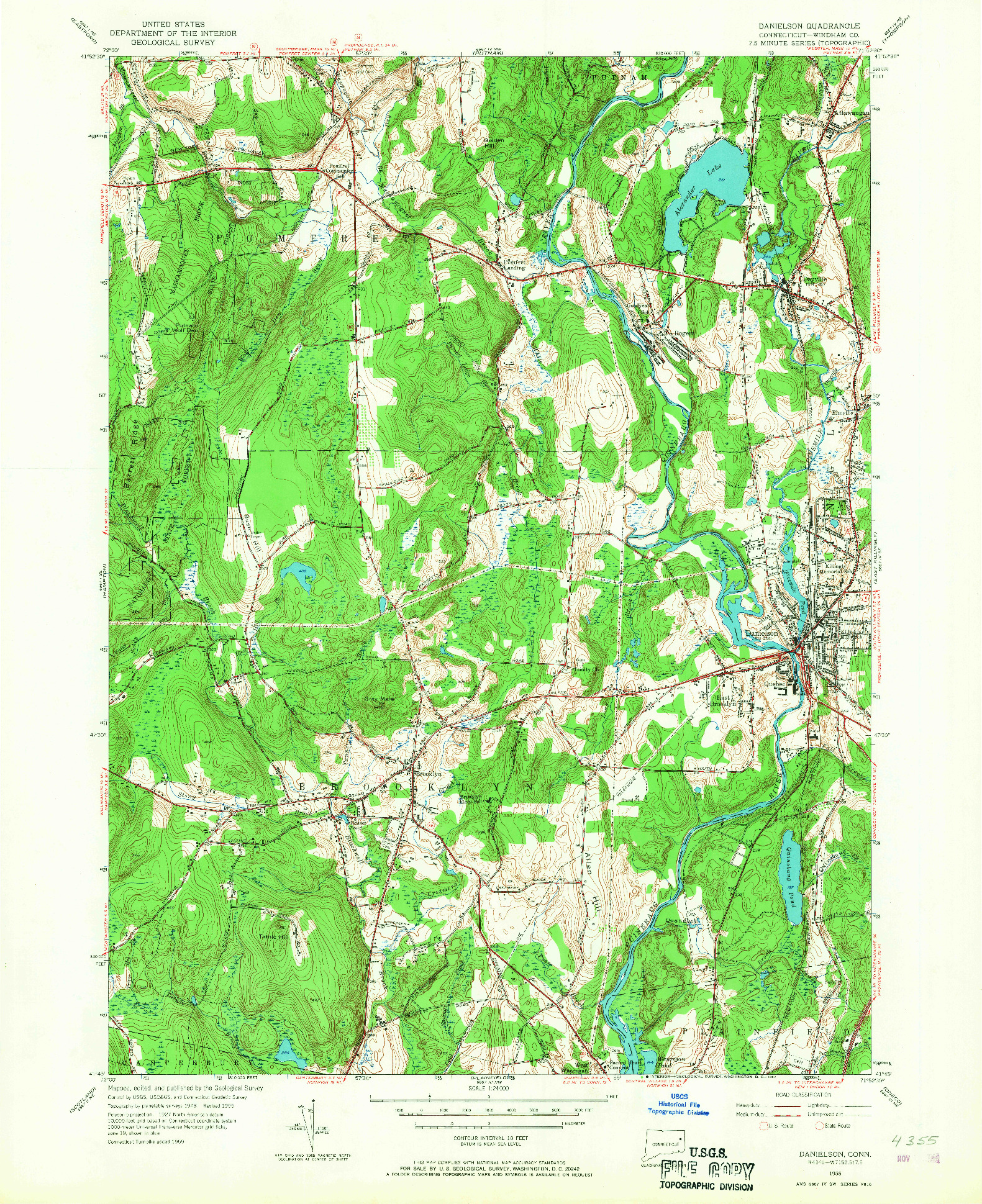 USGS 1:24000-SCALE QUADRANGLE FOR DANIELSON, CT 1955