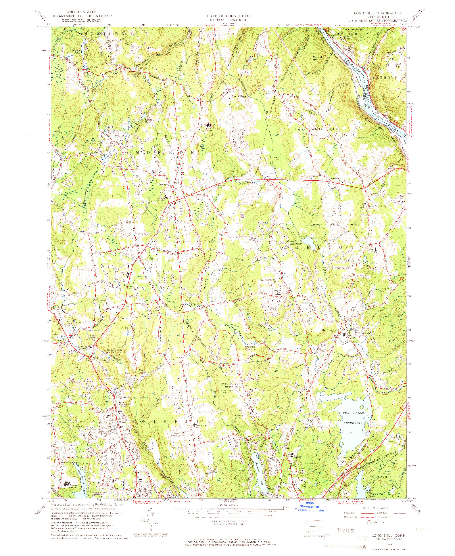 USGS 1:24000-SCALE QUADRANGLE FOR LONG HILL, CT 1964