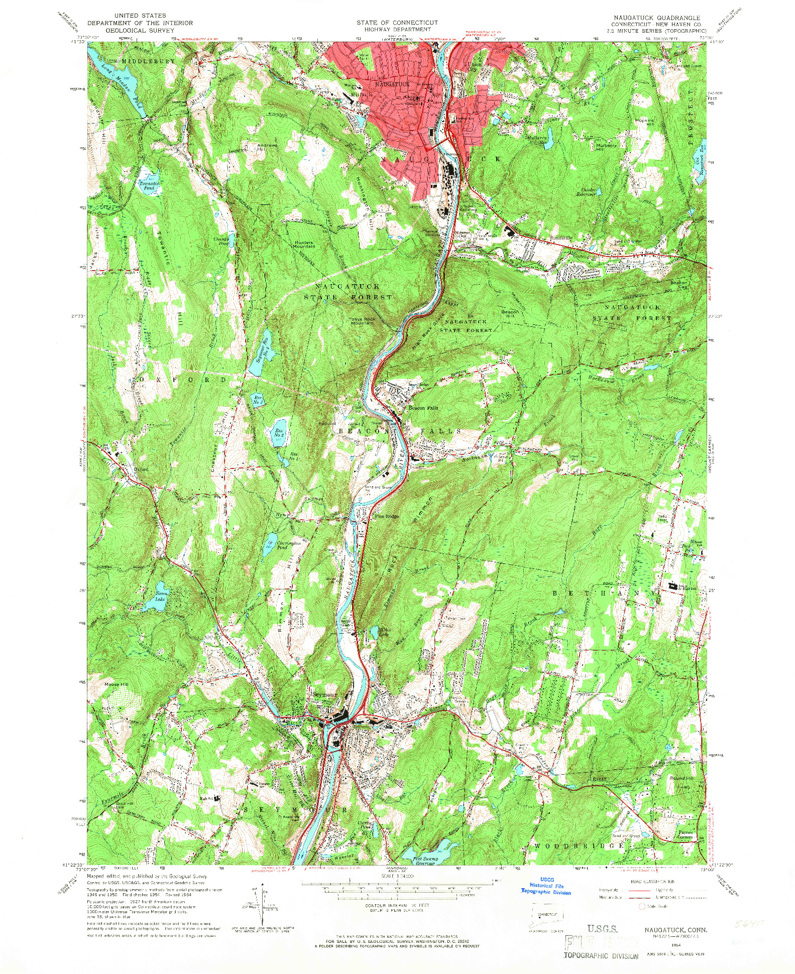 USGS 1:24000-SCALE QUADRANGLE FOR NAUGATUCK, CT 1964