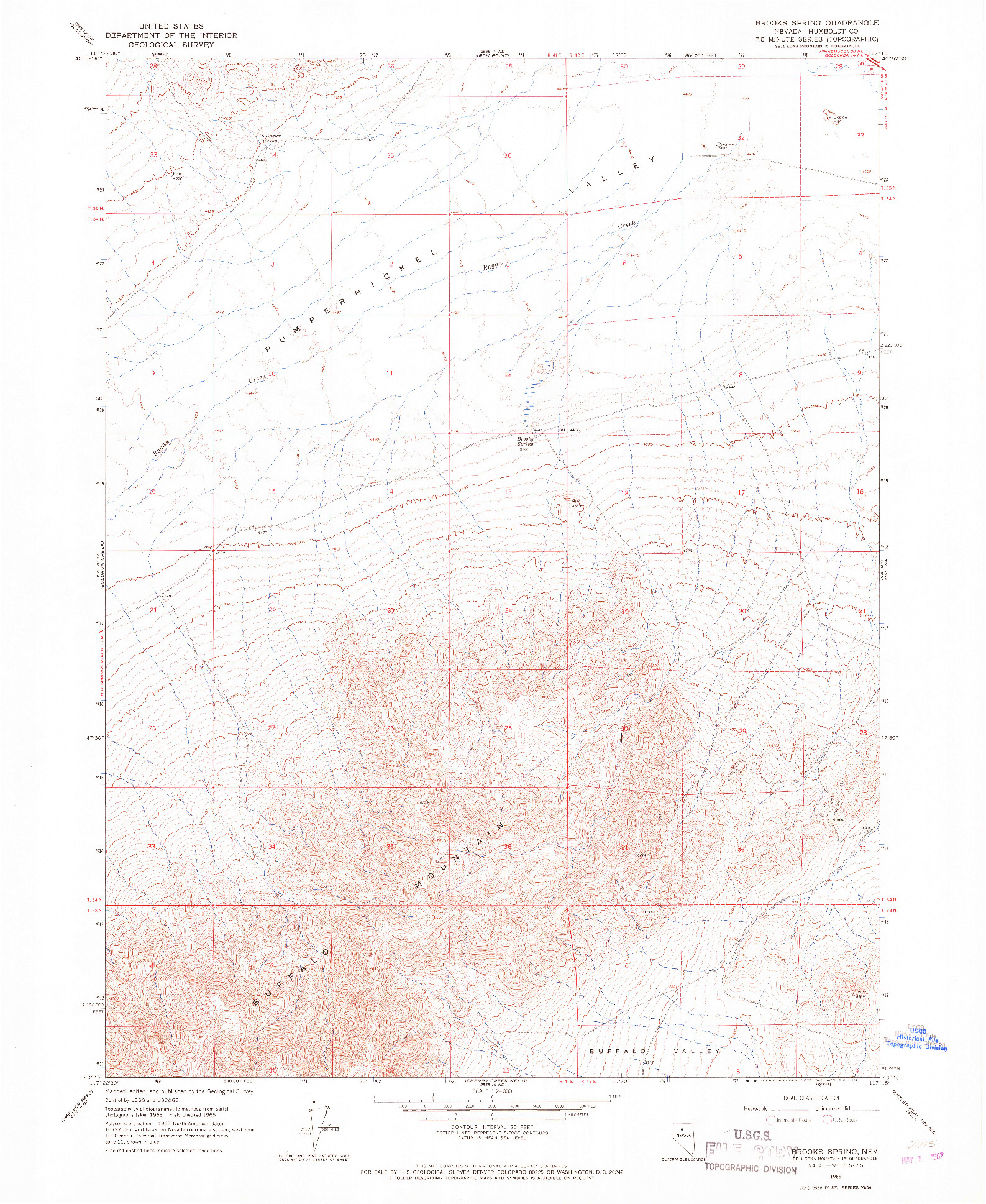 USGS 1:24000-SCALE QUADRANGLE FOR BROOKS SPRING, NV 1965