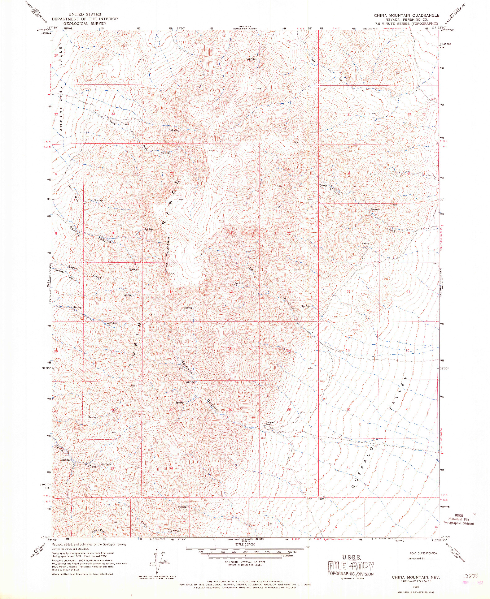 USGS 1:24000-SCALE QUADRANGLE FOR CHINA MOUNTAIN, NV 1965