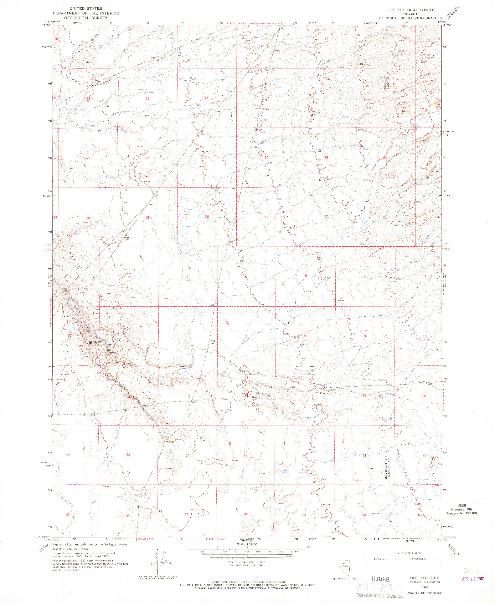 USGS 1:24000-SCALE QUADRANGLE FOR HOT POT, NV 1965
