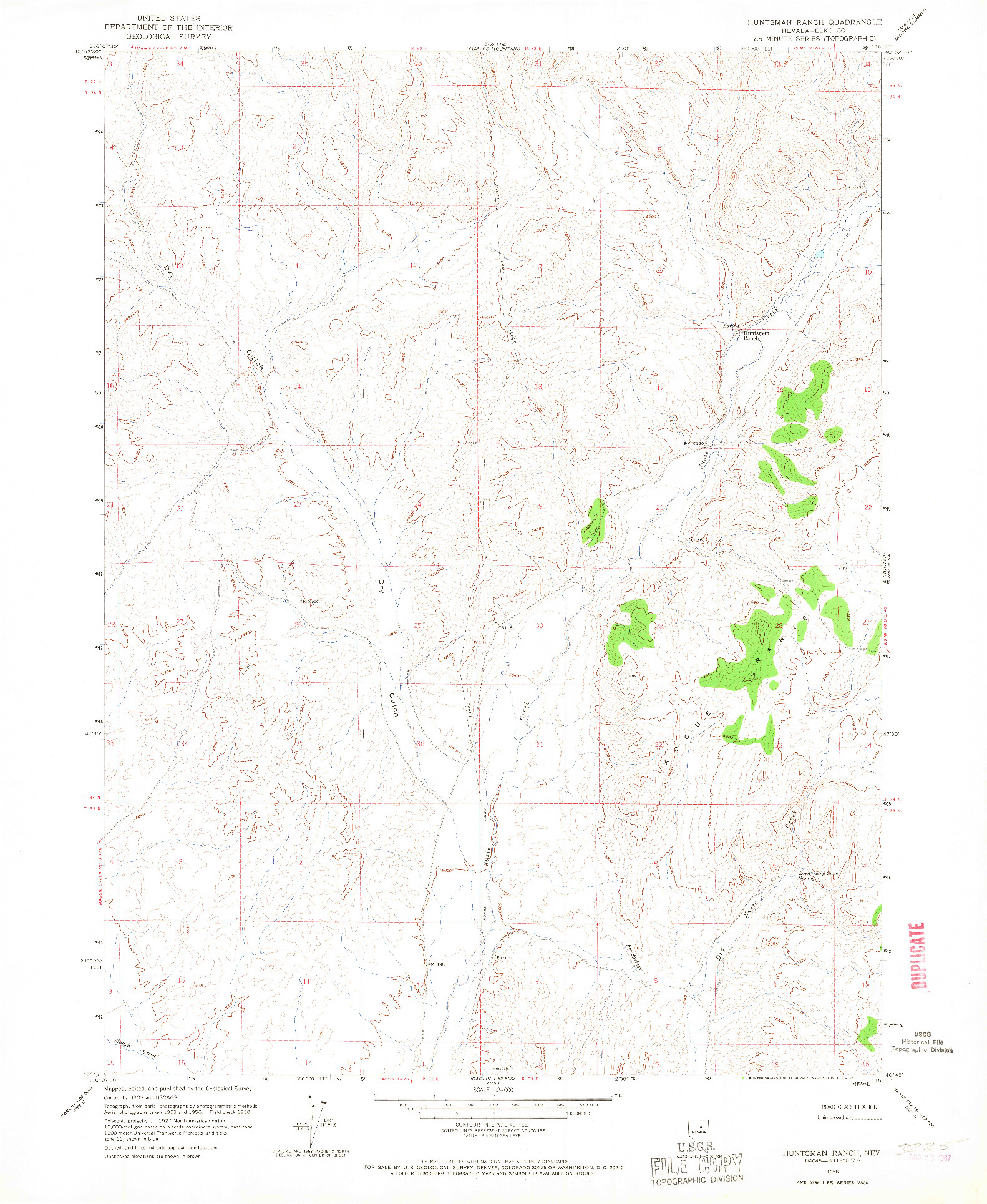 USGS 1:24000-SCALE QUADRANGLE FOR HUNTSMAN RANCH, NV 1958