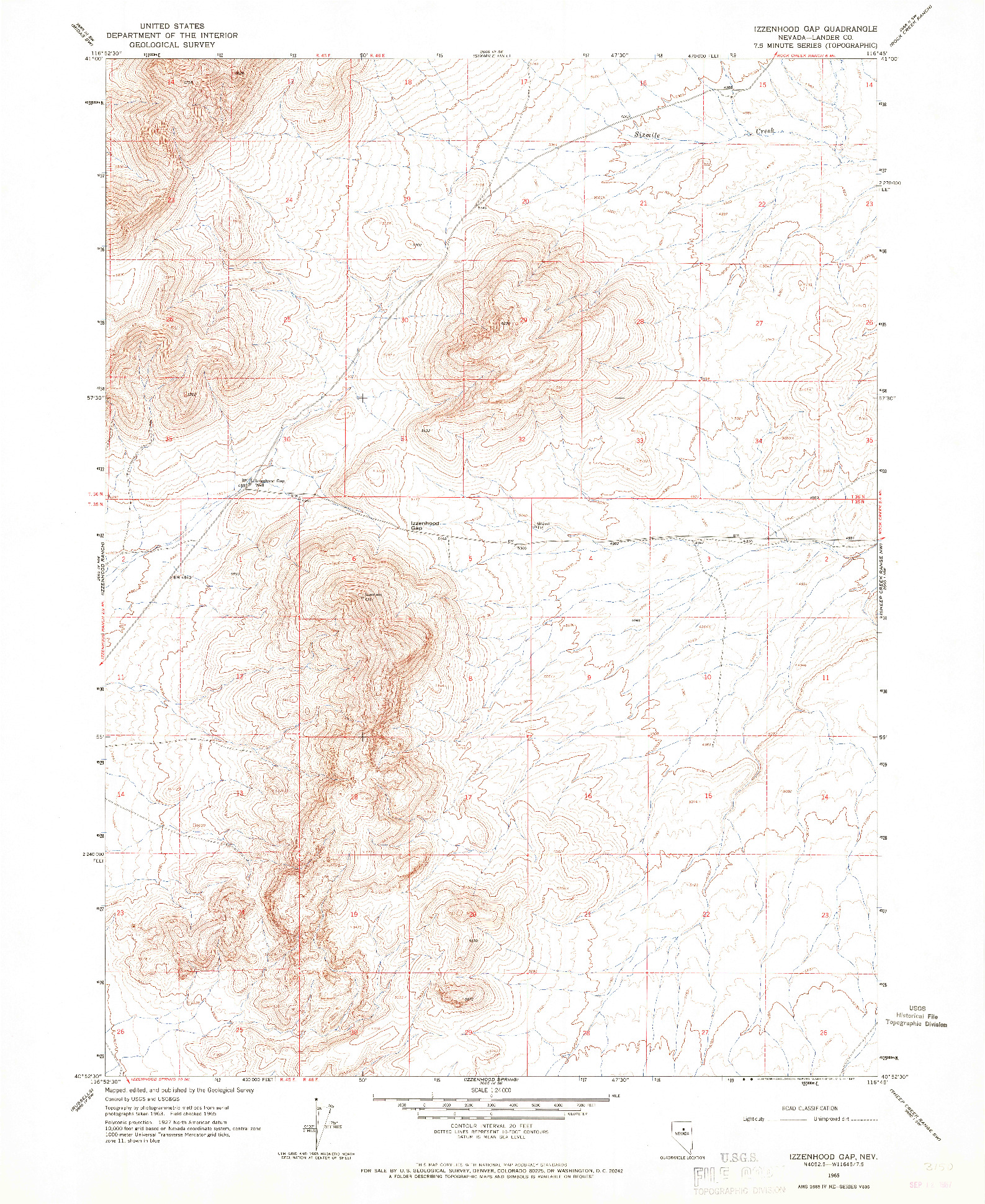 USGS 1:24000-SCALE QUADRANGLE FOR IZZENHOOD GAP, NV 1965