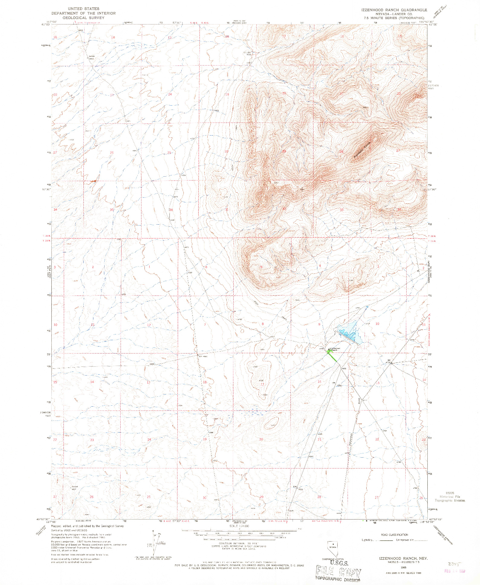 USGS 1:24000-SCALE QUADRANGLE FOR IZZENHOOD RANCH, NV 1965