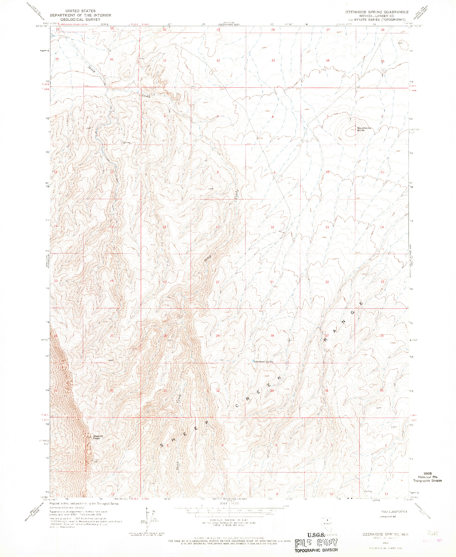 USGS 1:24000-SCALE QUADRANGLE FOR IZZENHOOD SPRING, NV 1965
