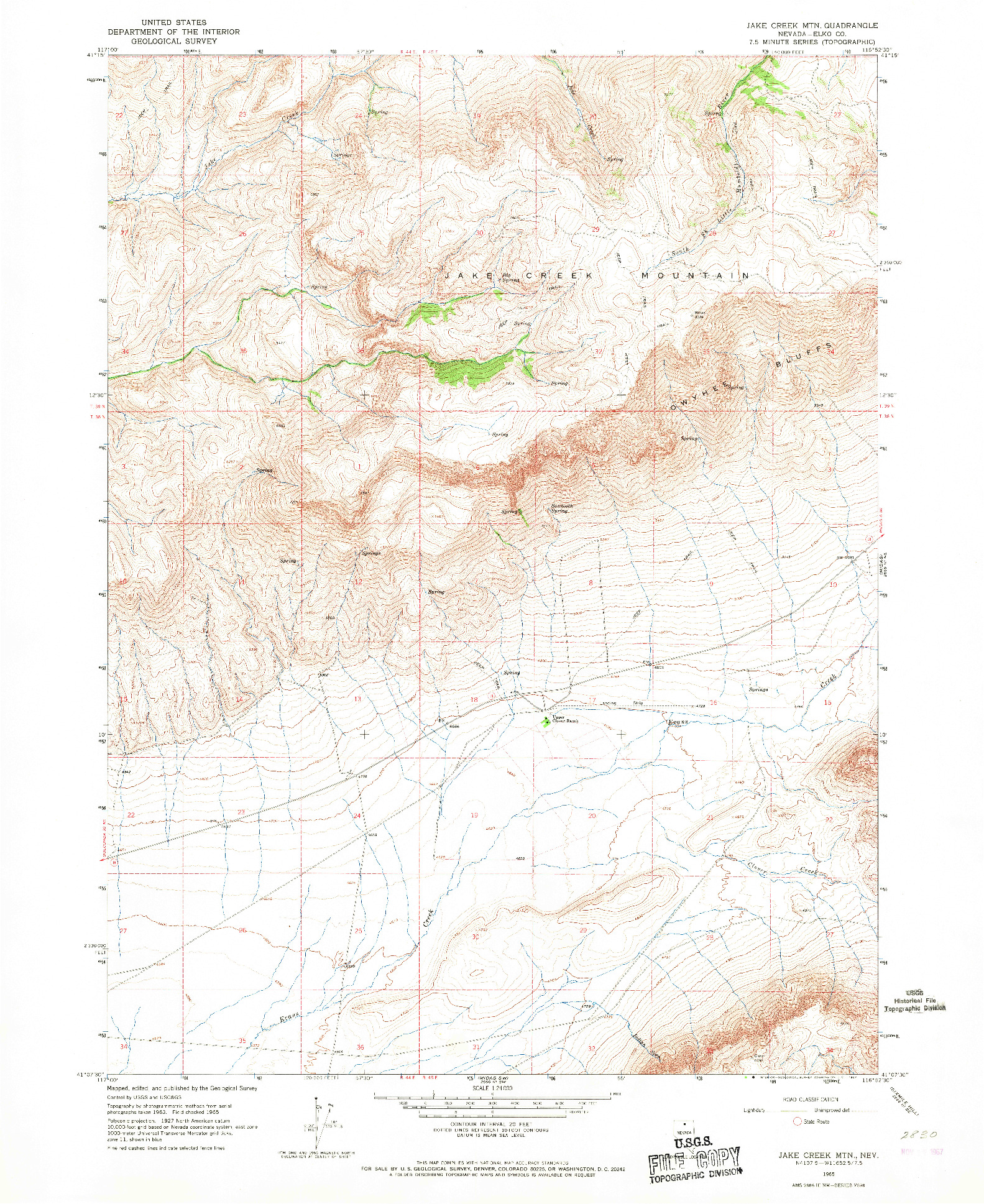 USGS 1:24000-SCALE QUADRANGLE FOR JAKE CREEK MTN, NV 1965