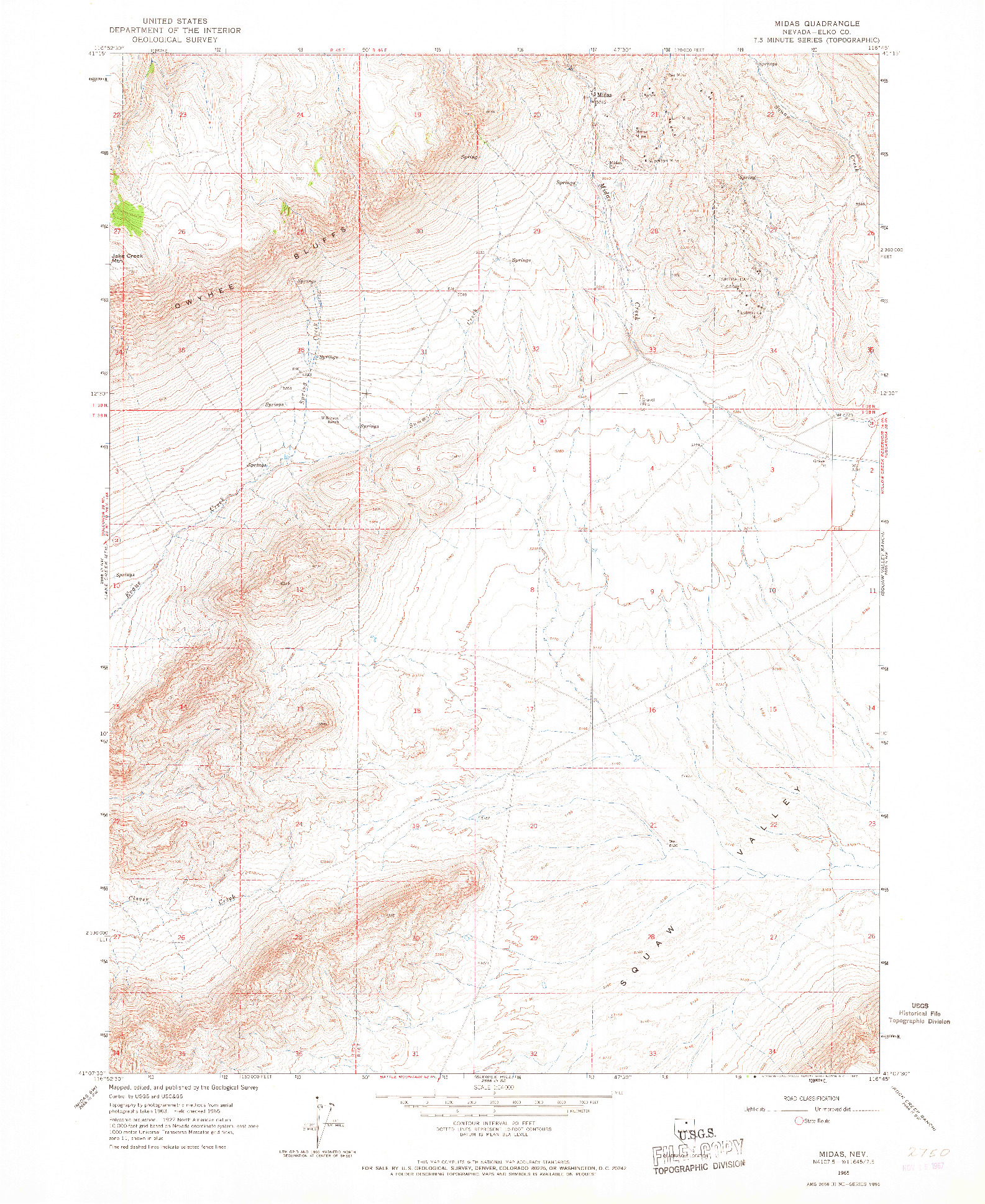 USGS 1:24000-SCALE QUADRANGLE FOR MIDAS, NV 1965