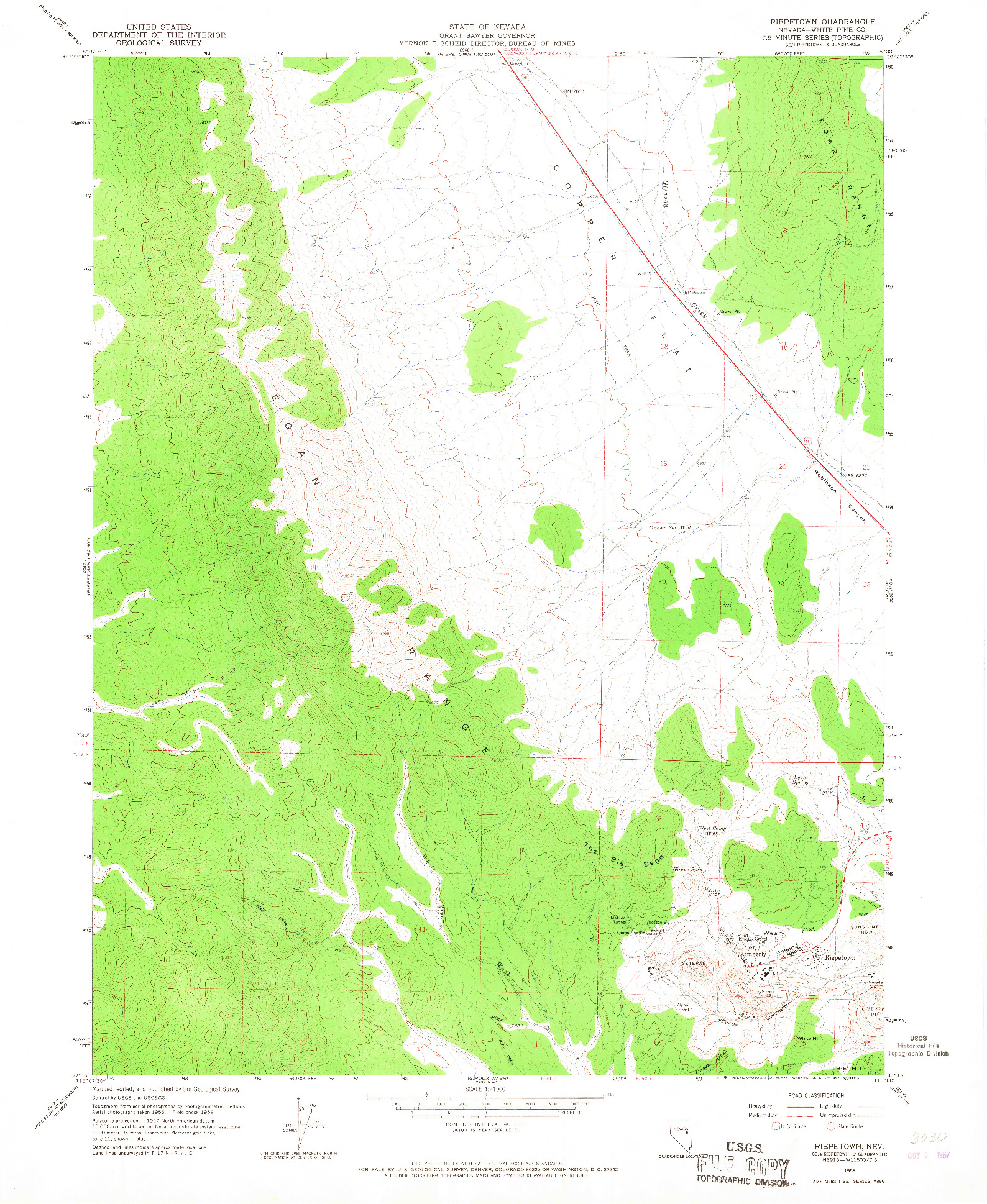 USGS 1:24000-SCALE QUADRANGLE FOR RIEPETOWN, NV 1958