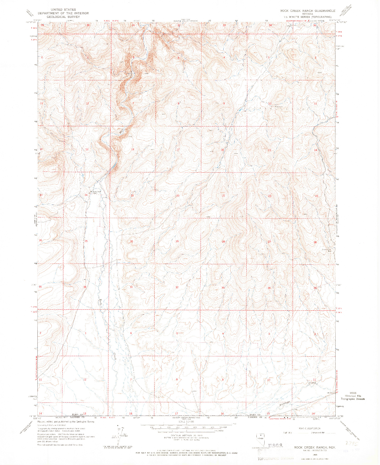 USGS 1:24000-SCALE QUADRANGLE FOR ROCK CREEK RANCH, NV 1965