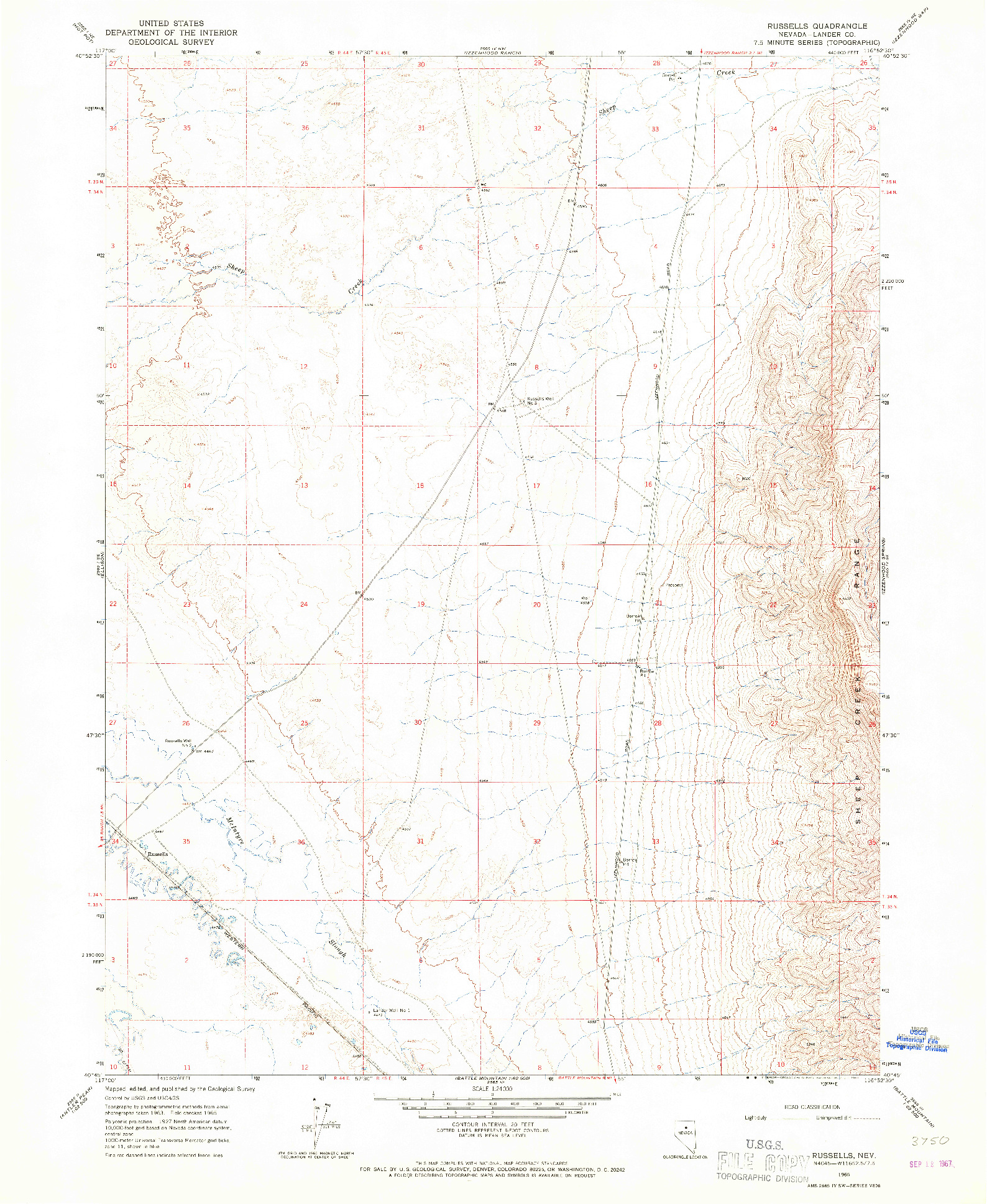 USGS 1:24000-SCALE QUADRANGLE FOR RUSSELLS, NV 1965