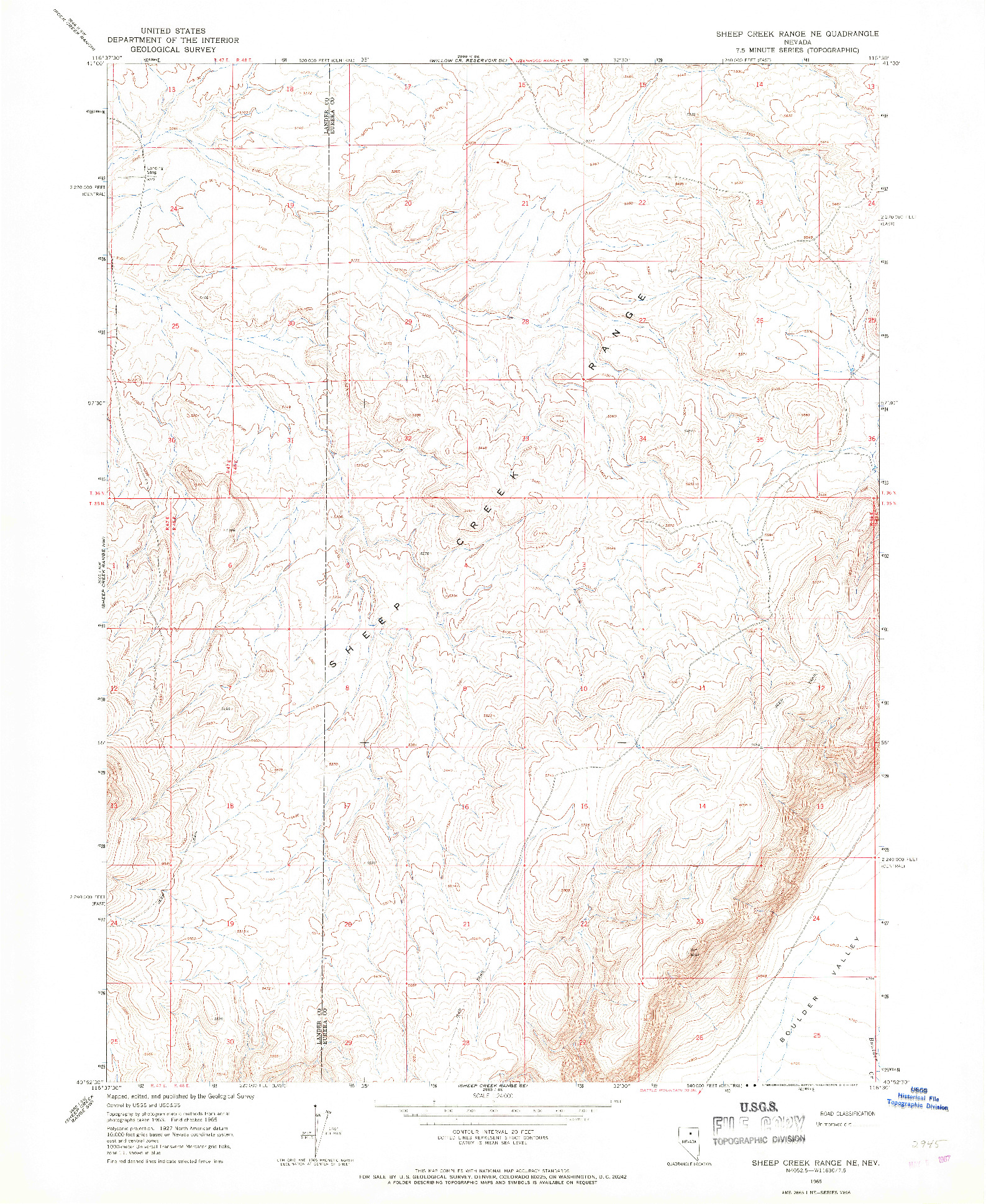 USGS 1:24000-SCALE QUADRANGLE FOR SHEEP CREEK RANGE NE, NV 1965