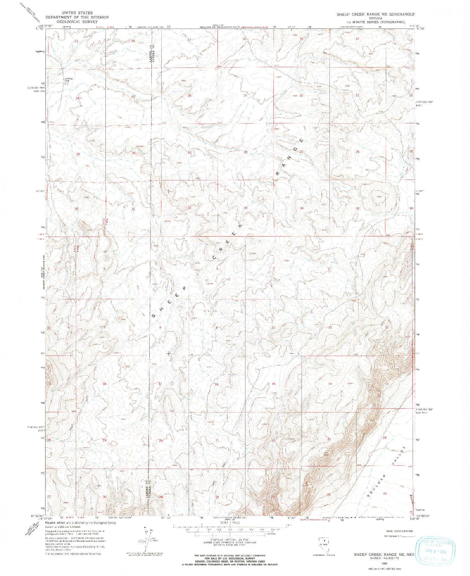 USGS 1:24000-SCALE QUADRANGLE FOR SHEEP CREEK RANGE NE, NV 1965