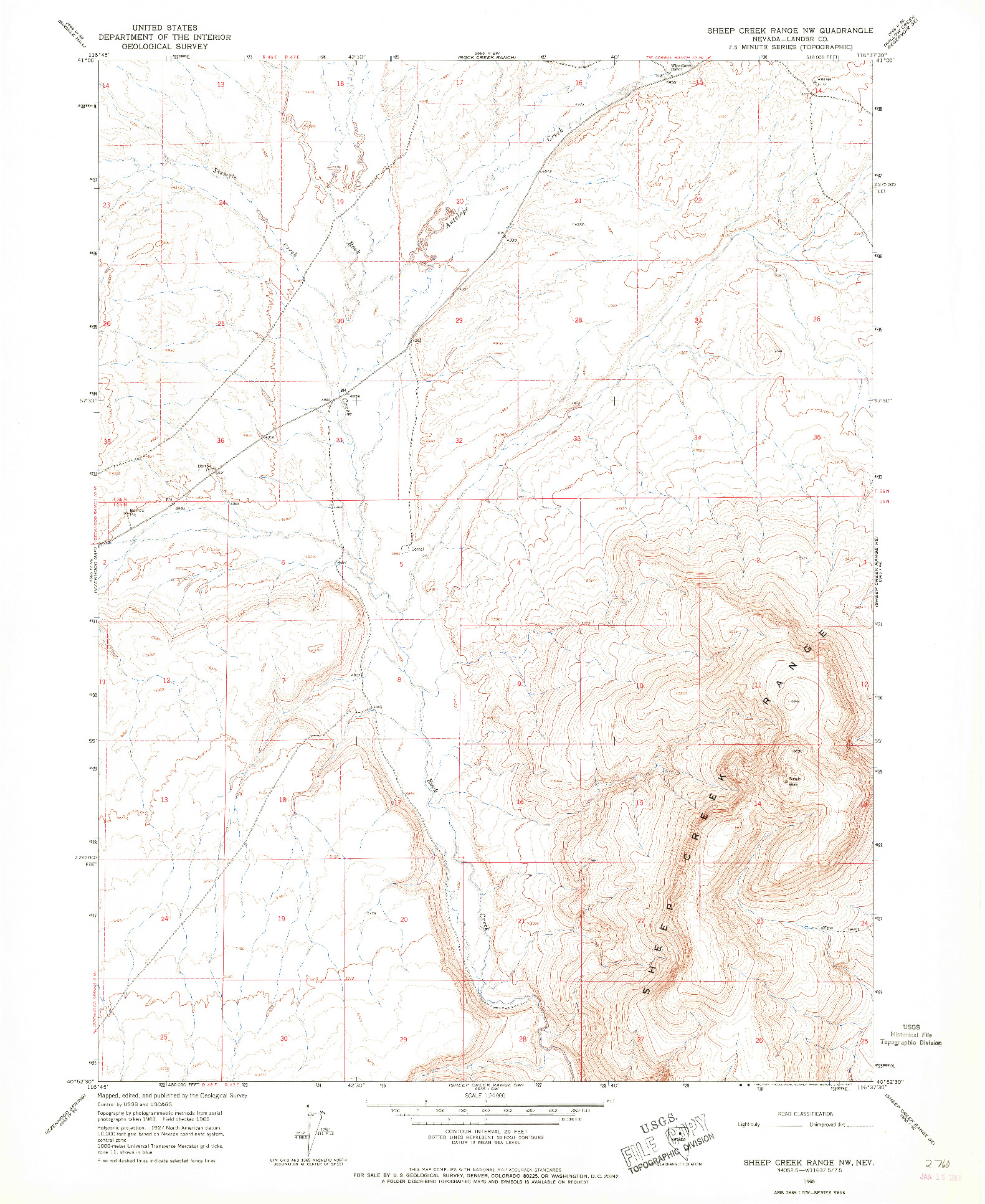 USGS 1:24000-SCALE QUADRANGLE FOR SHEEP CREEK RANGE NW, NV 1965