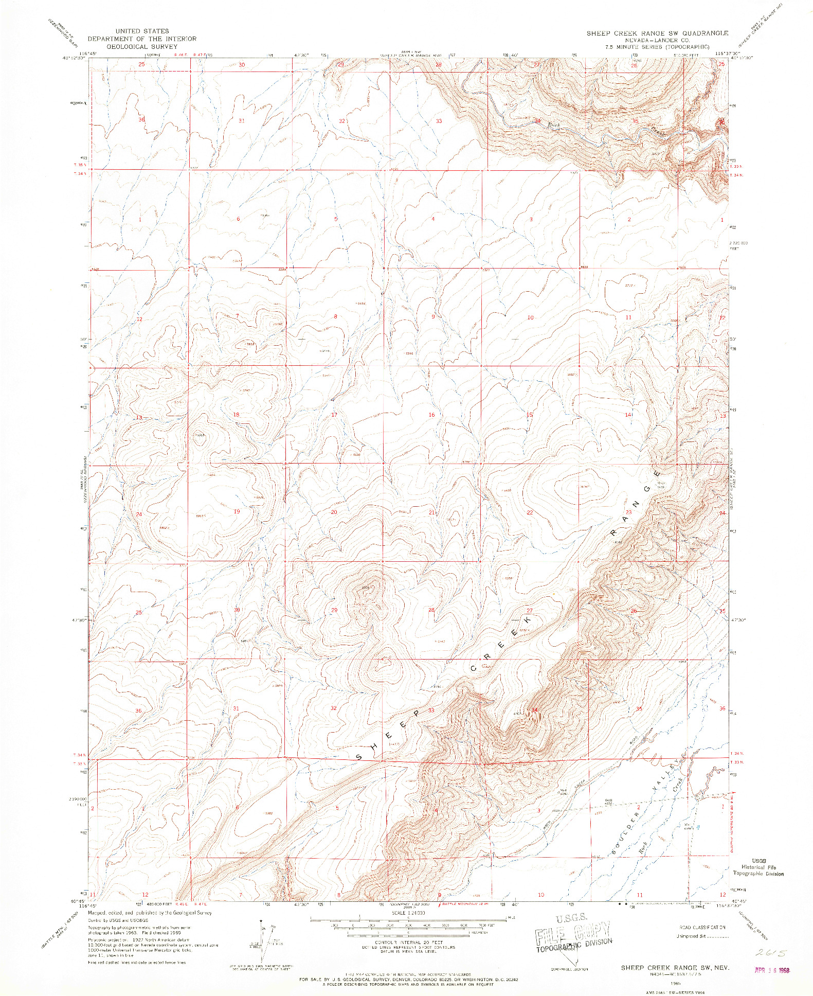 USGS 1:24000-SCALE QUADRANGLE FOR SHEEP CREEK RANGE SW, NV 1965