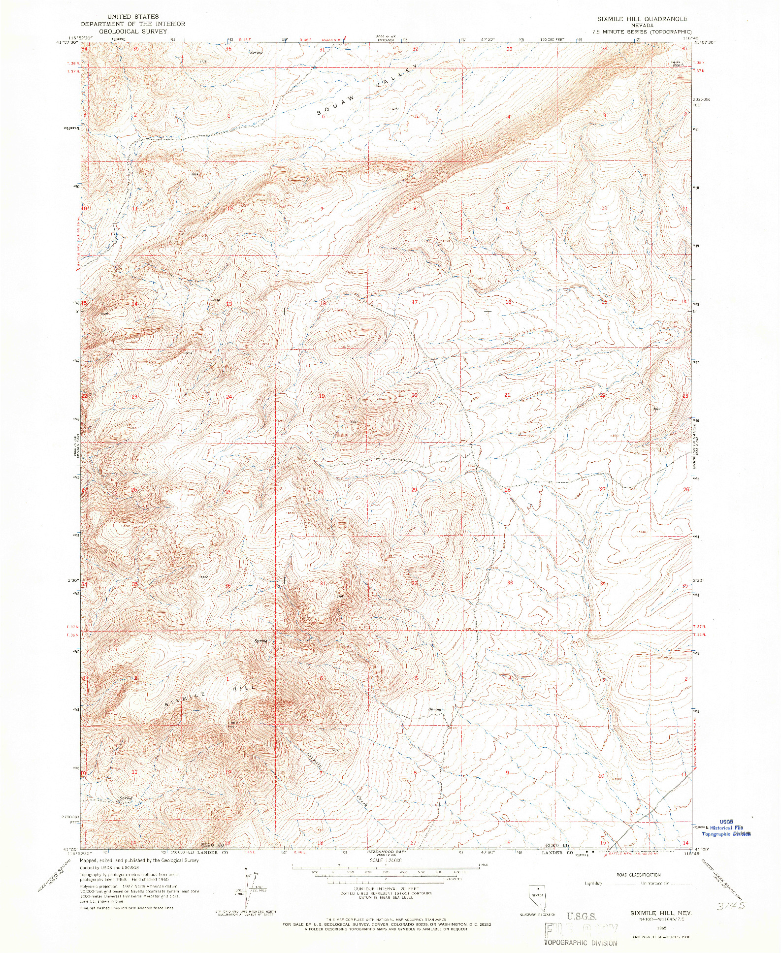 USGS 1:24000-SCALE QUADRANGLE FOR SIXMILE HILL, NV 1965
