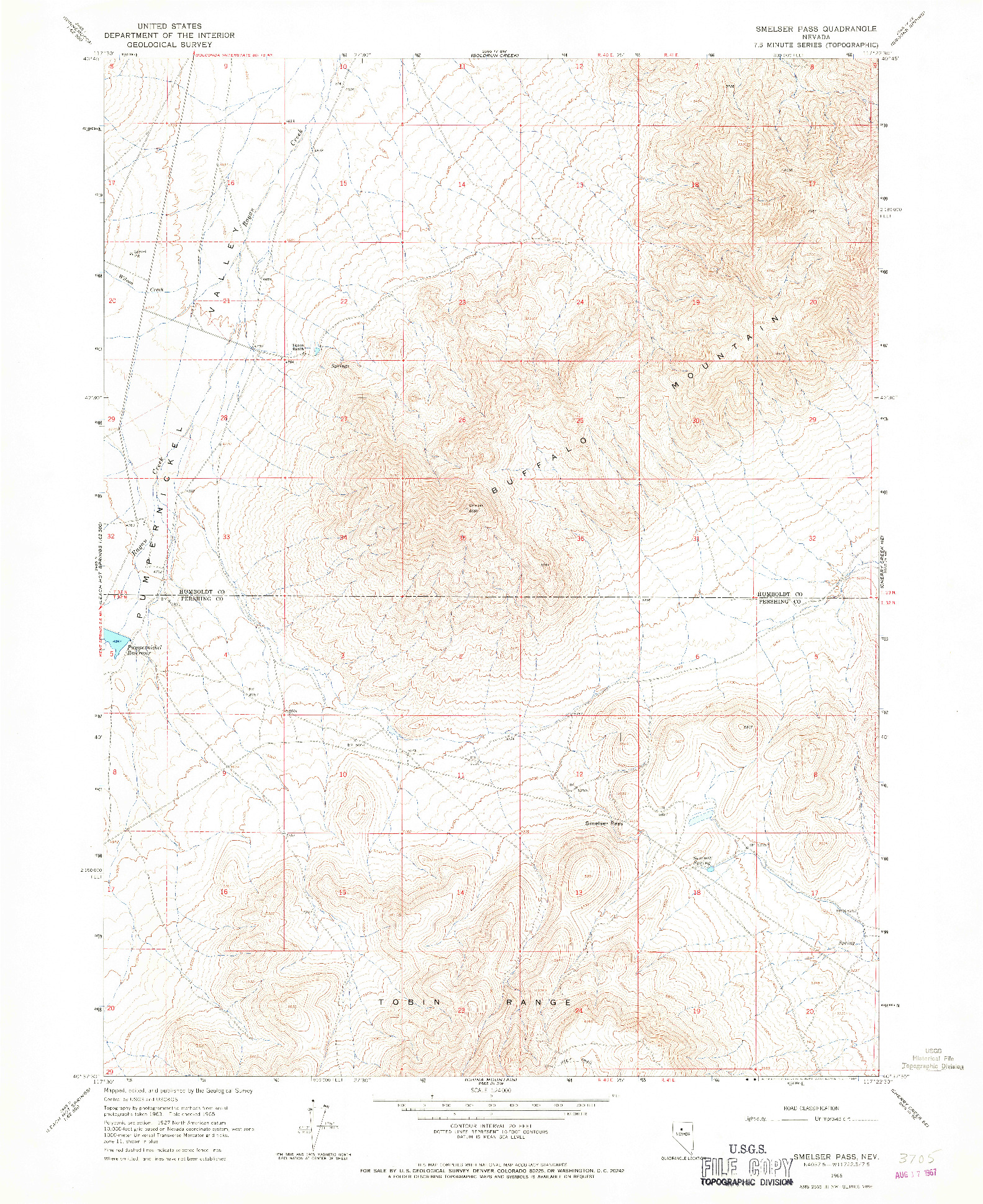 USGS 1:24000-SCALE QUADRANGLE FOR SMELSER PASS, NV 1965