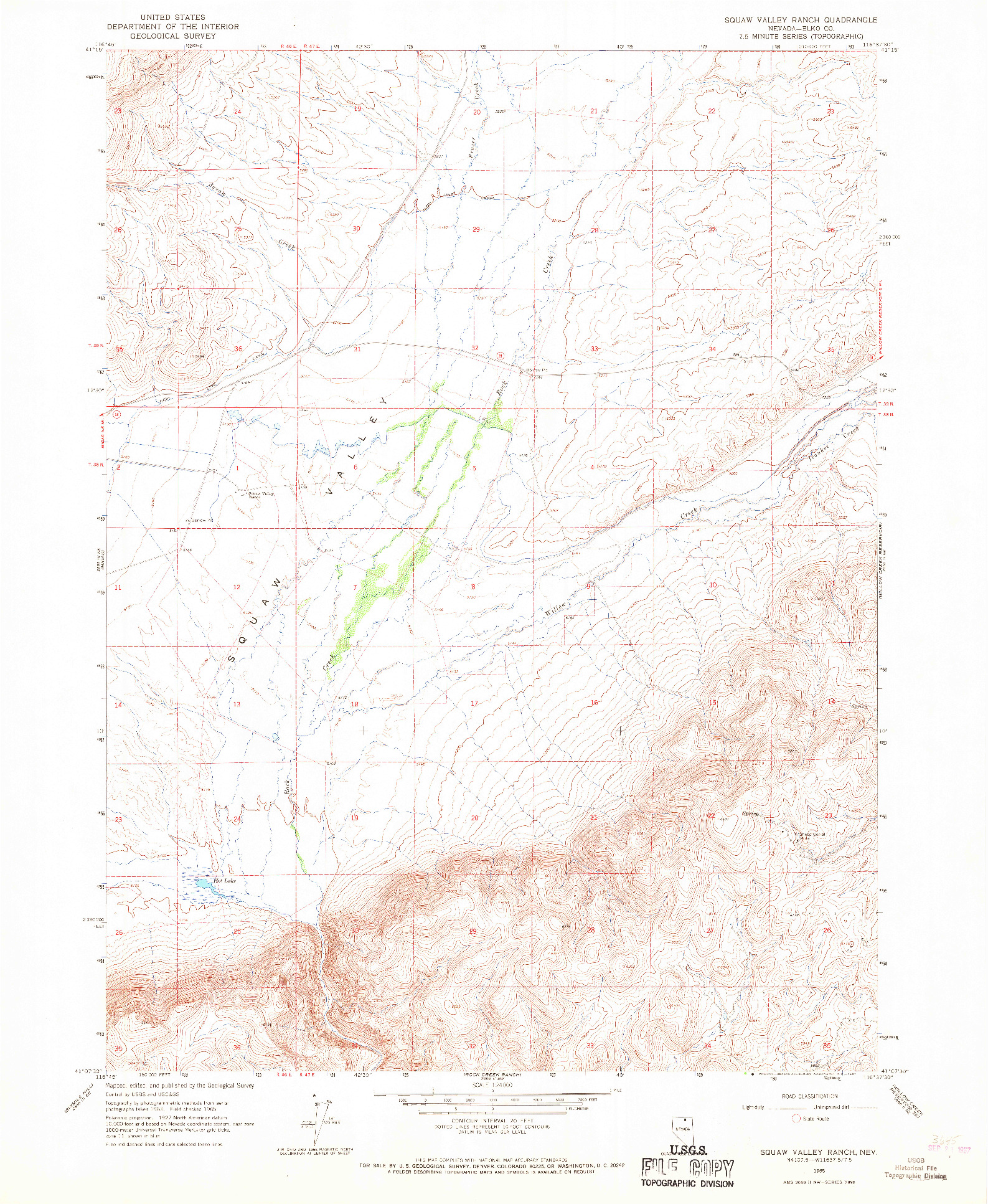 USGS 1:24000-SCALE QUADRANGLE FOR SQUAW VALLEY RANCH, NV 1965