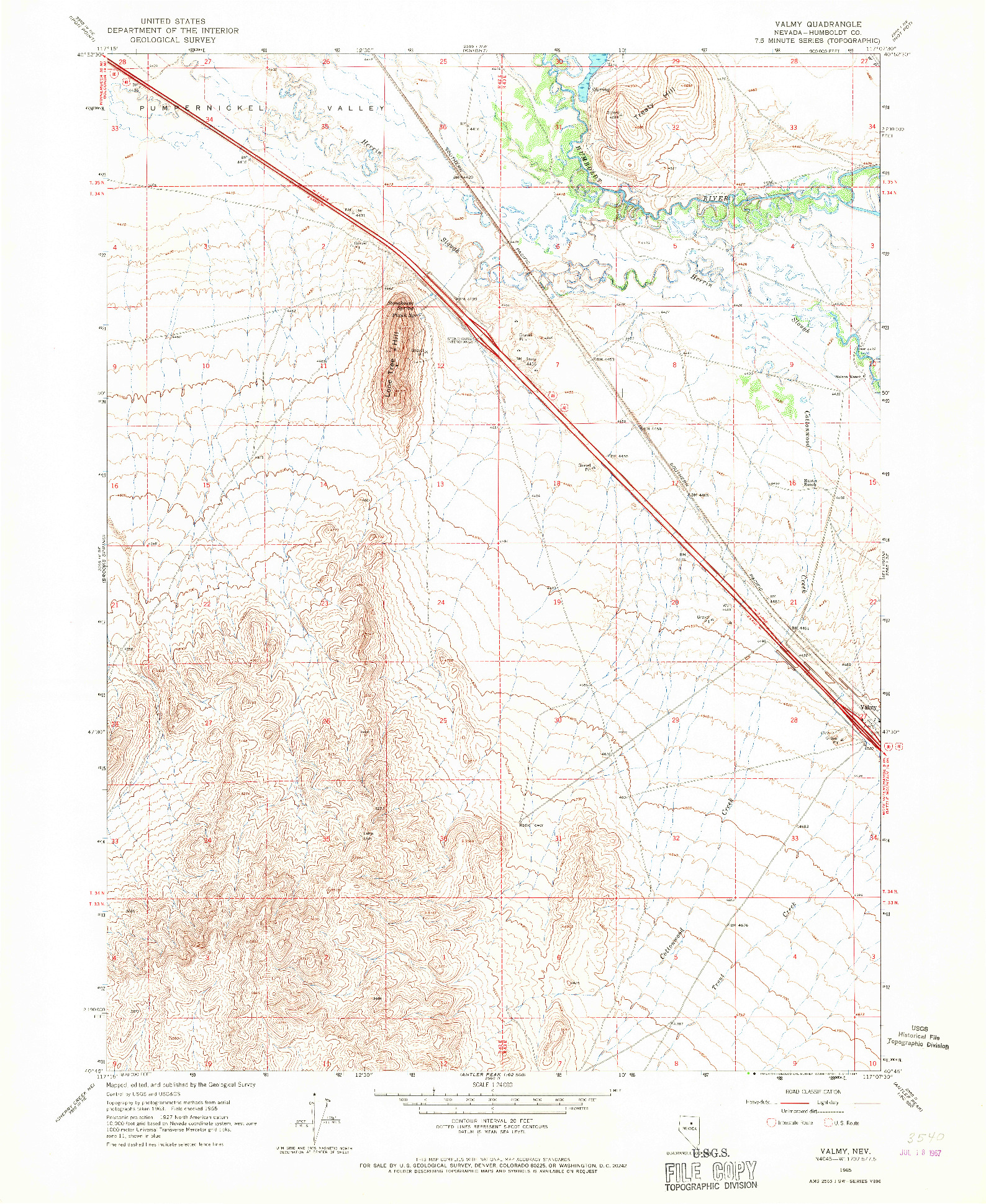 USGS 1:24000-SCALE QUADRANGLE FOR VALMY, NV 1965